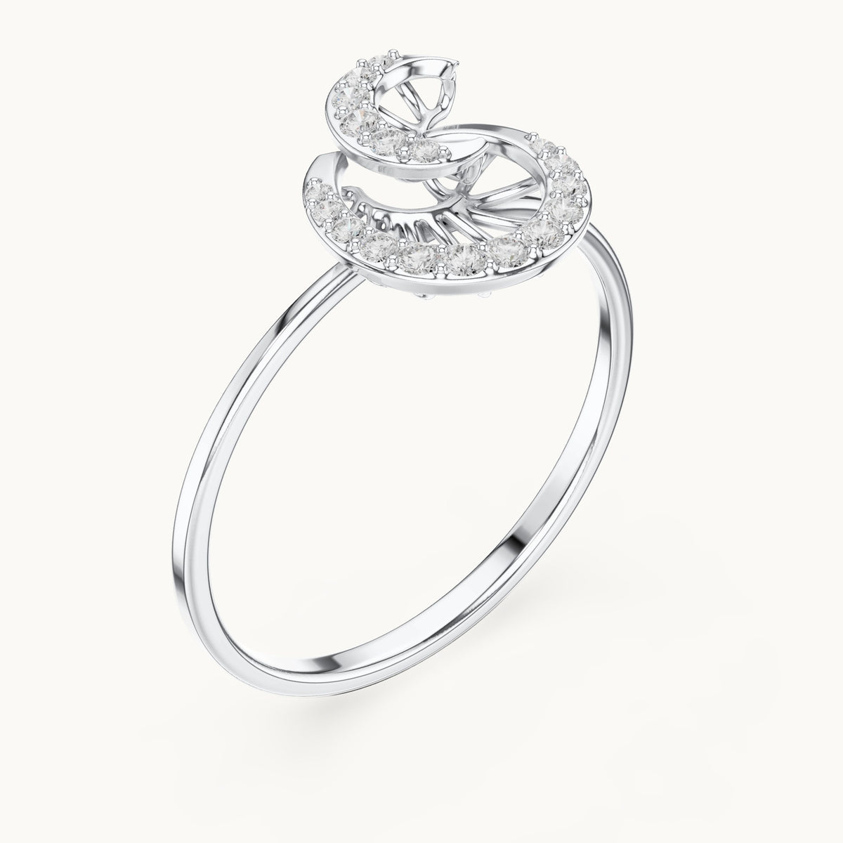 Round lab-grown diamond swirl ring in white gold, 0.101 CT TW, view 2