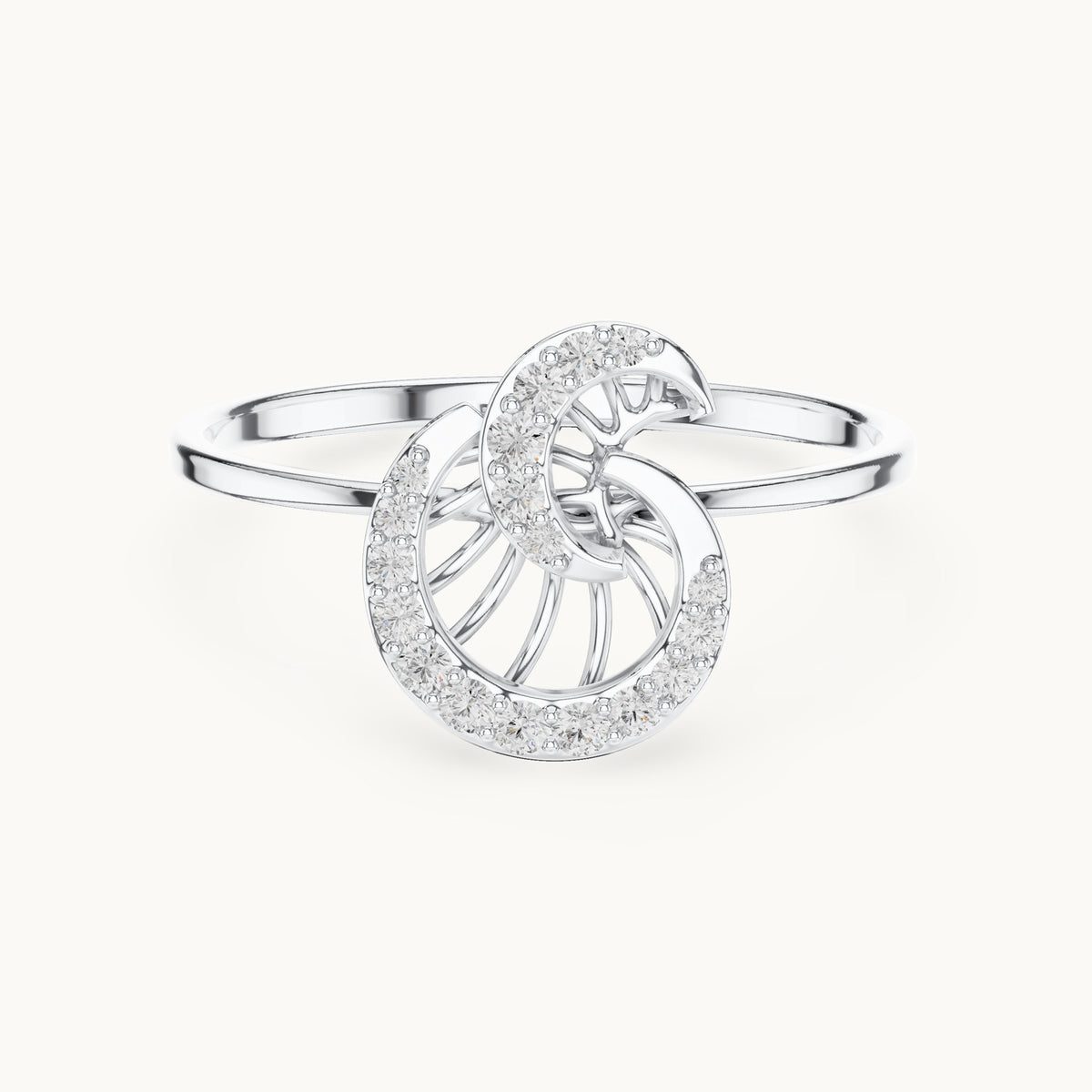 Round lab-grown diamond swirl ring in white gold, 0.101 CT TW, view 4