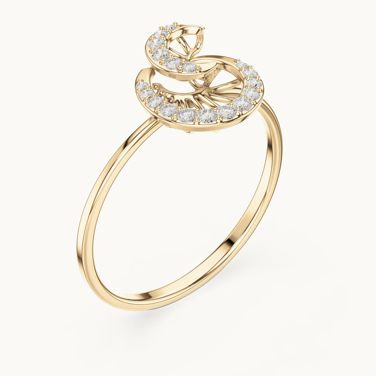 Round lab-grown diamond swirl ring in yellow gold, 0.101 CT TW, view 2