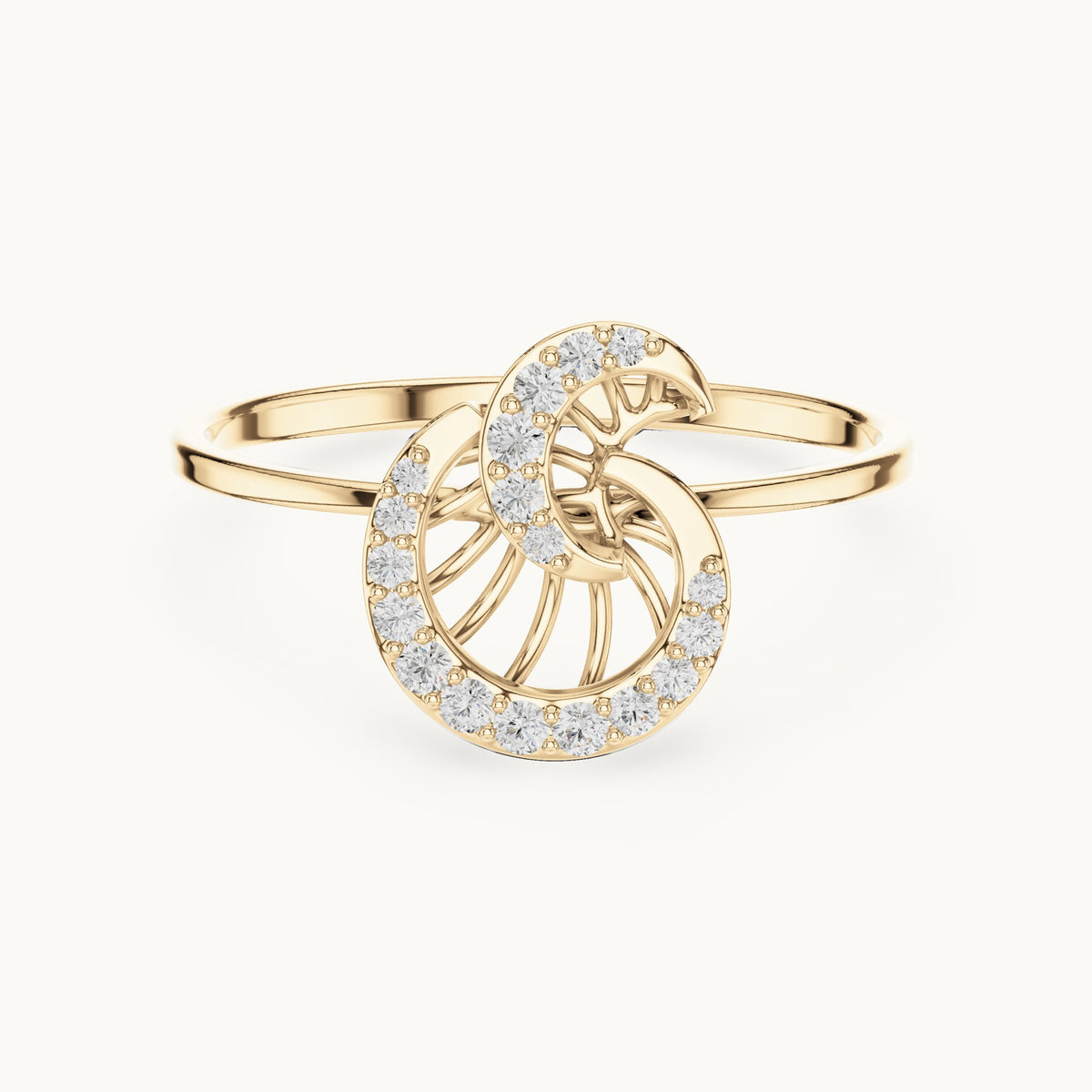Round lab-grown diamond swirl ring in yellow gold, 0.101 CT TW, view 4