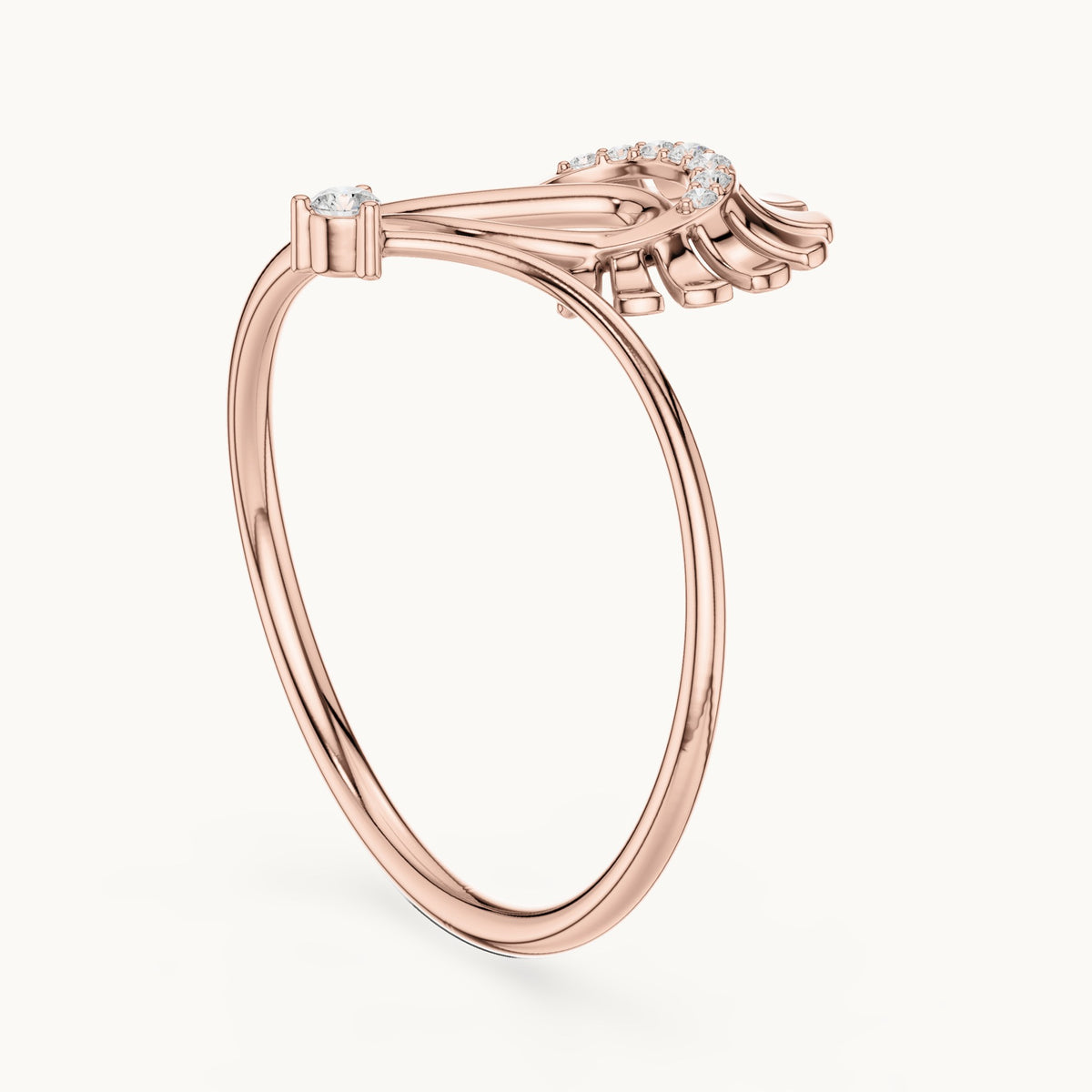 Round lab-grown diamond paisley fan ring in rose gold, 0.047 CT TW, view 1