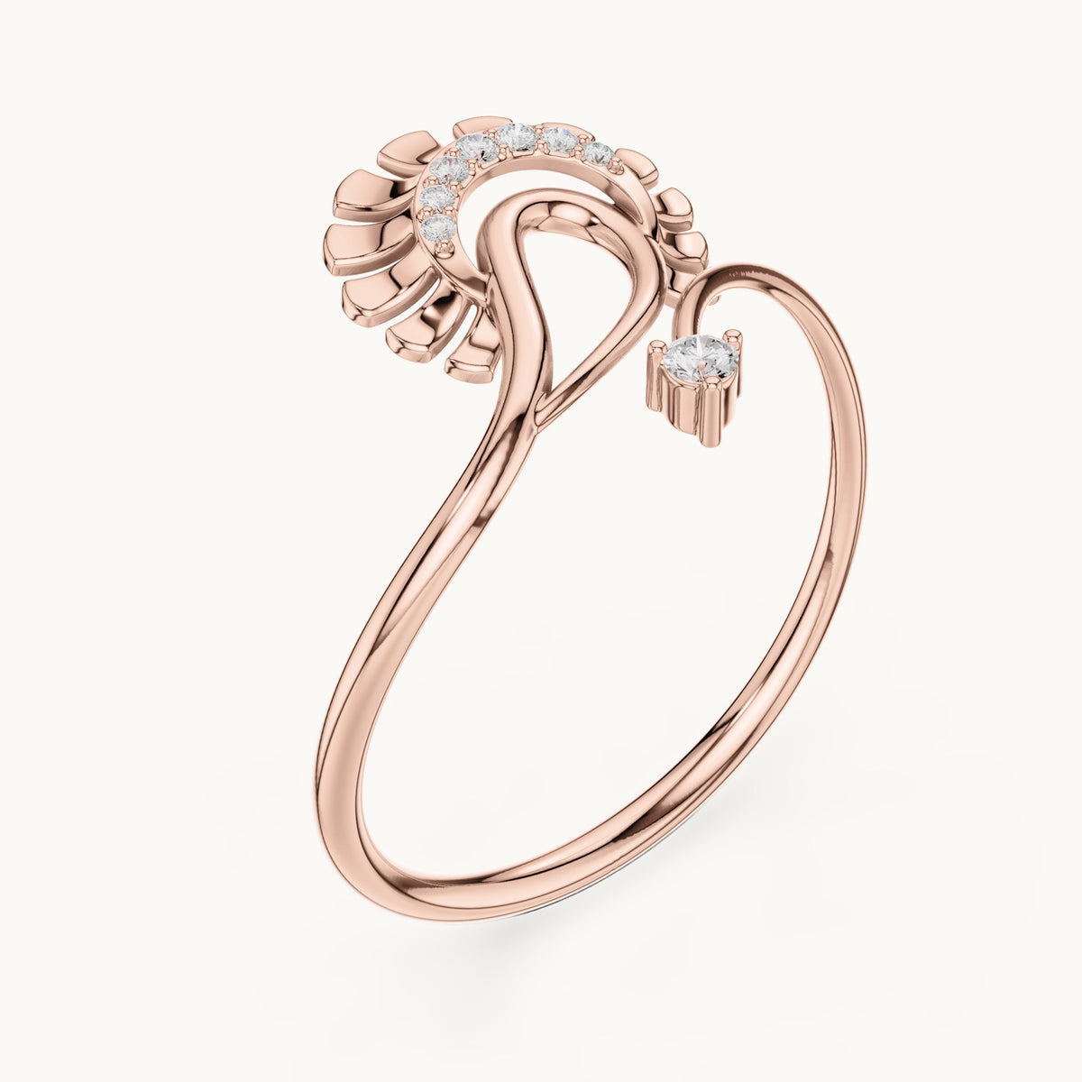Round lab-grown diamond paisley fan ring in rose gold, 0.047 CT TW, view 2