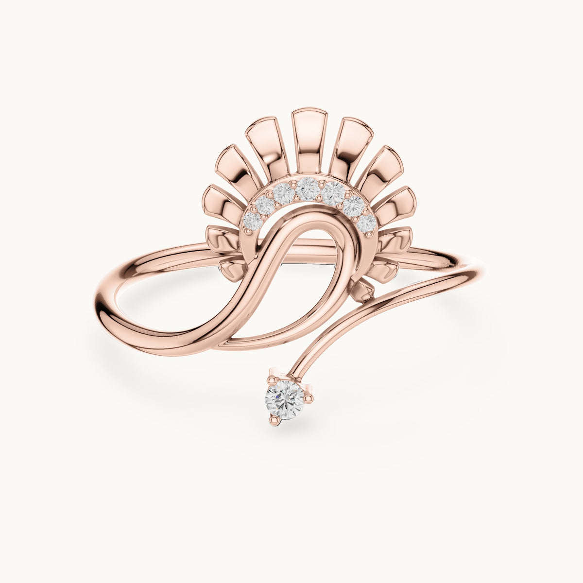 Round lab-grown diamond paisley fan ring in rose gold, 0.047 CT TW, view 4