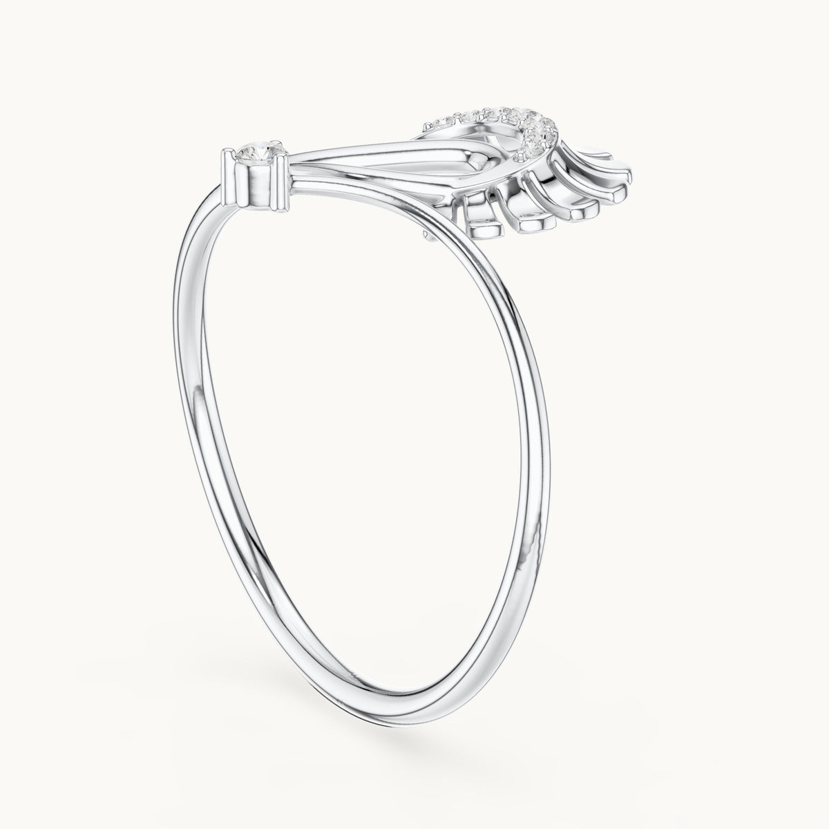 Round lab-grown diamond paisley fan ring in white gold, 0.047 CT TW, view 1