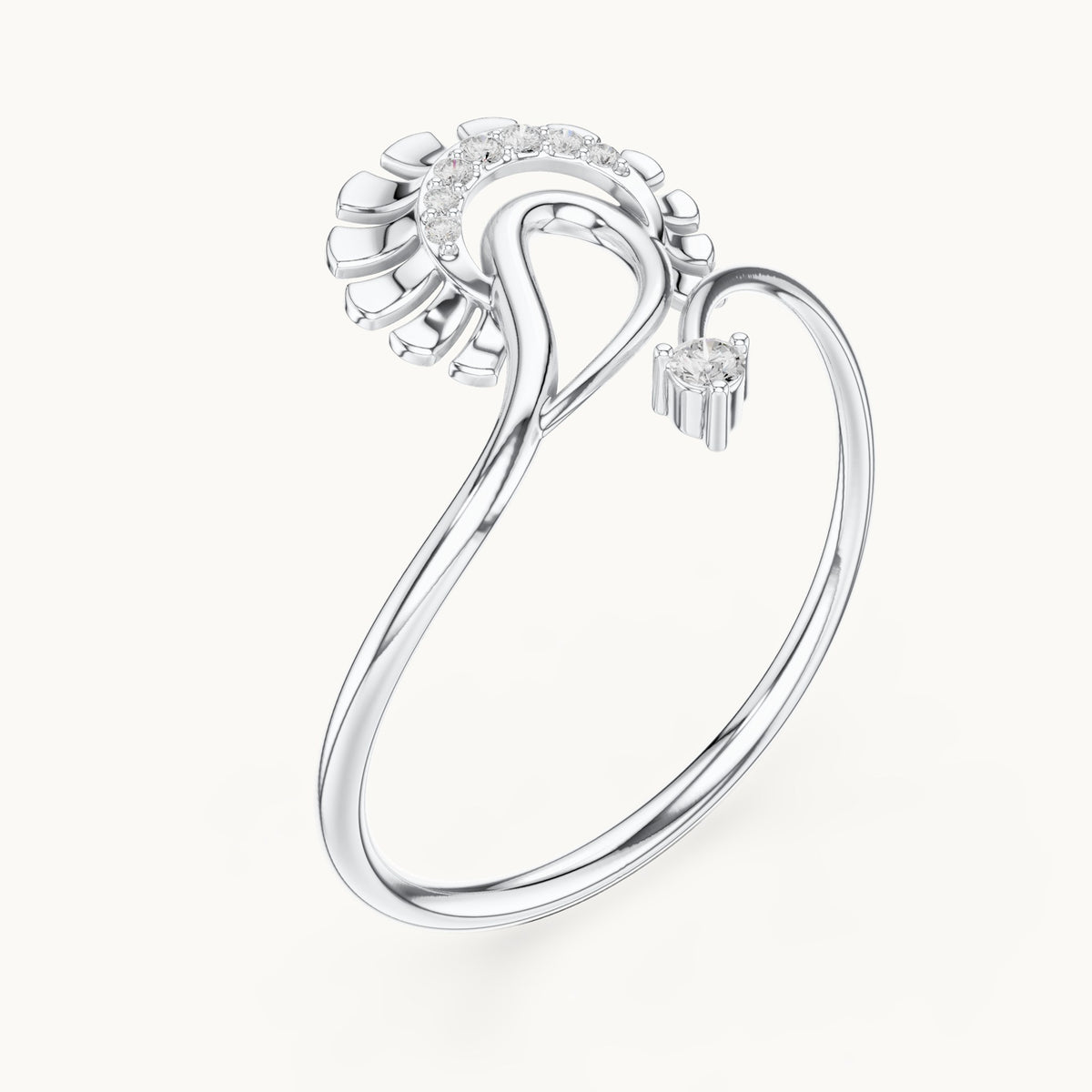 Round lab-grown diamond paisley fan ring in white gold, 0.047 CT TW, view 2