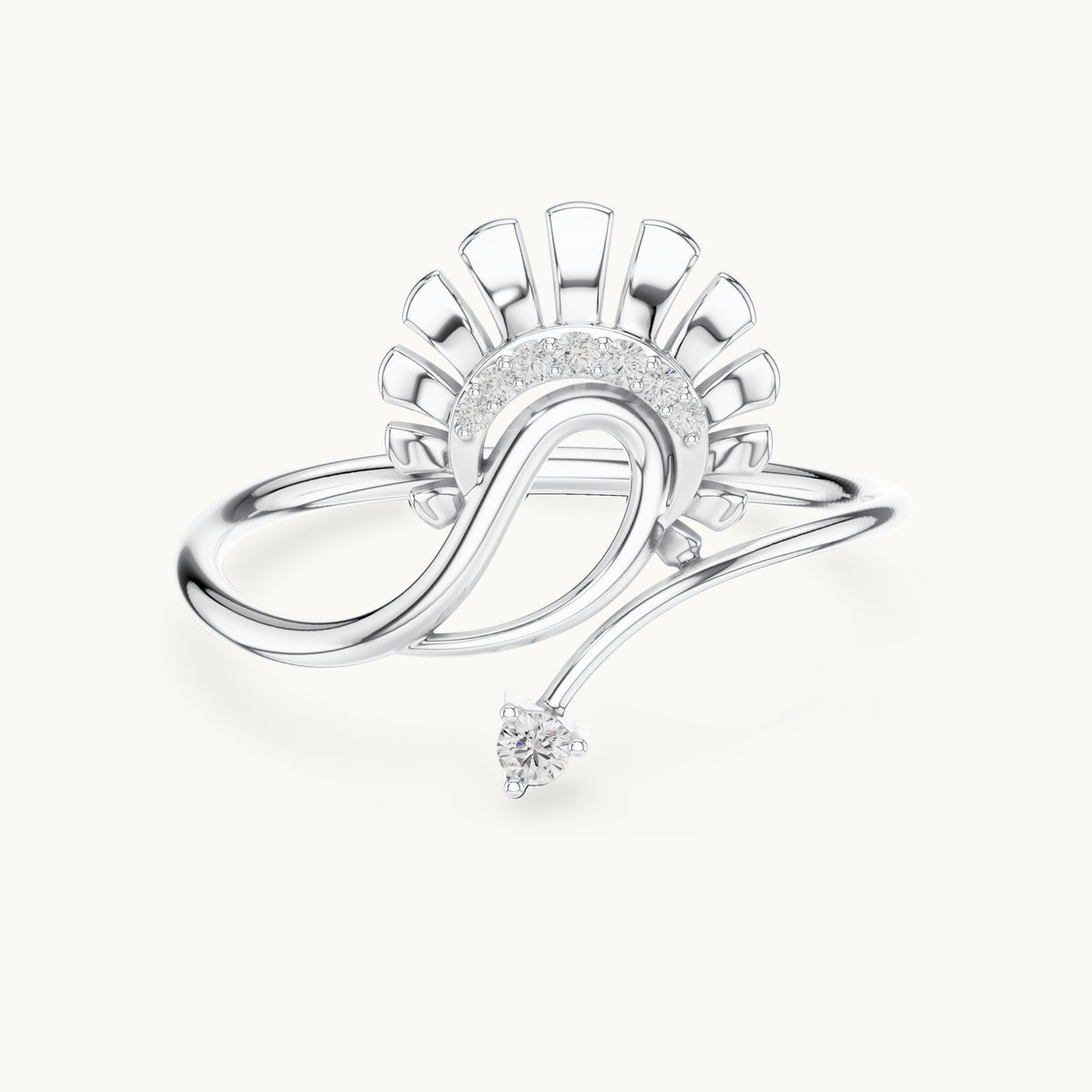 Round lab-grown diamond paisley fan ring in white gold, 0.047 CT TW, view 4