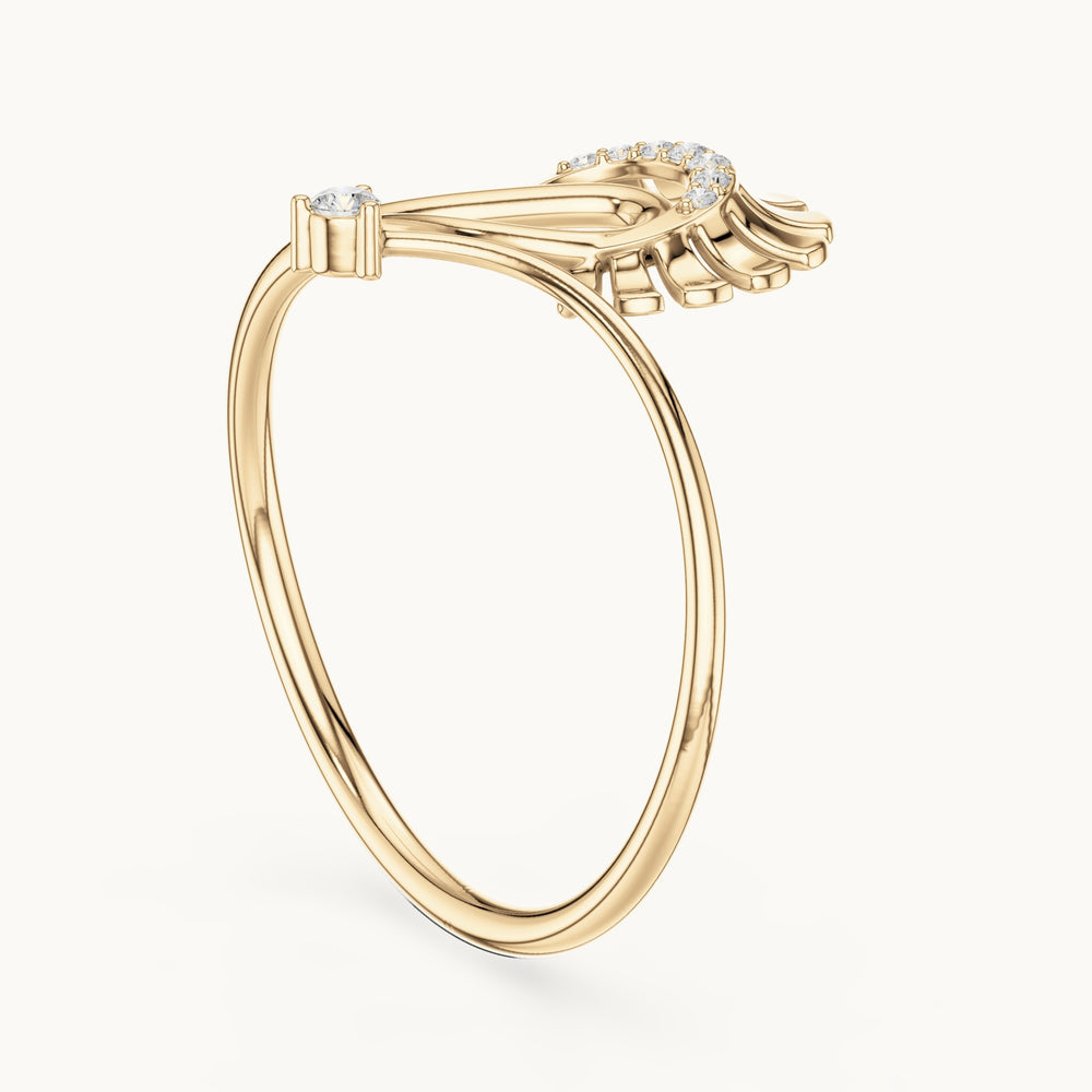 Round lab-grown diamond paisley fan ring in yellow gold, 0.047 CT TW, view 1
