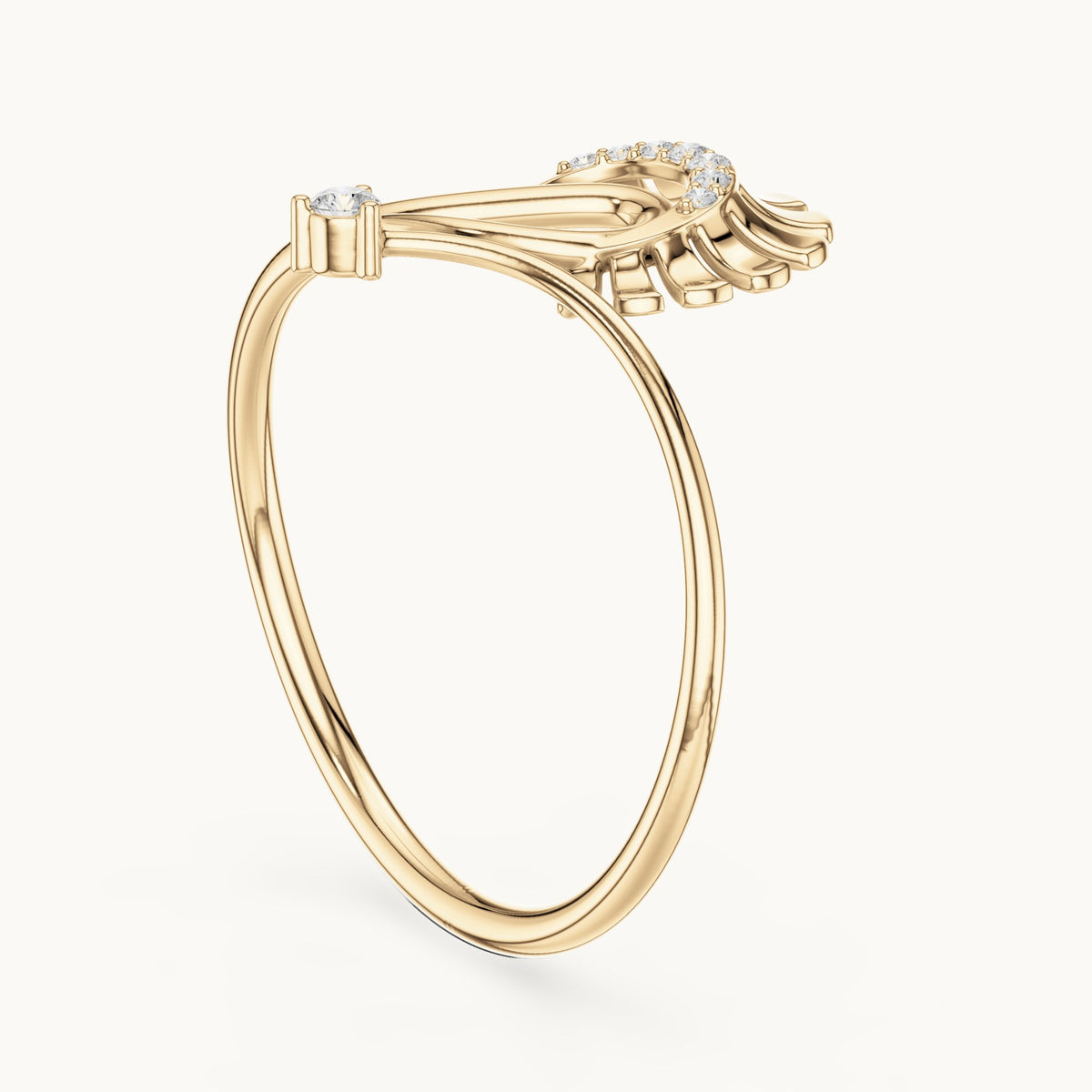 Round lab-grown diamond paisley fan ring in yellow gold, 0.047 CT TW, view 1