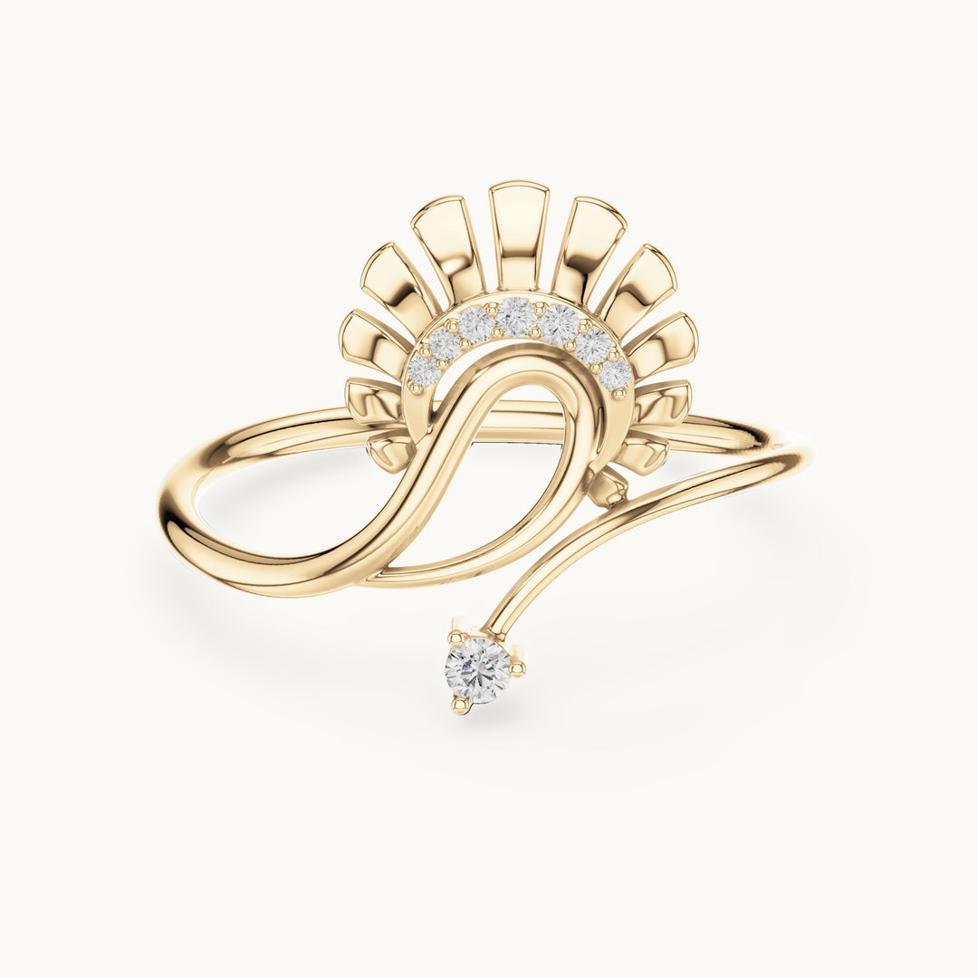 Round lab-grown diamond paisley fan ring in yellow gold, 0.047 CT TW, view 4