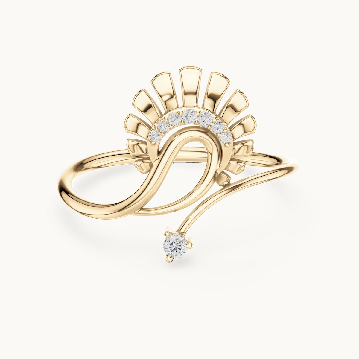 Round lab-grown diamond paisley fan ring in yellow gold, 0.047 CT TW, view 4