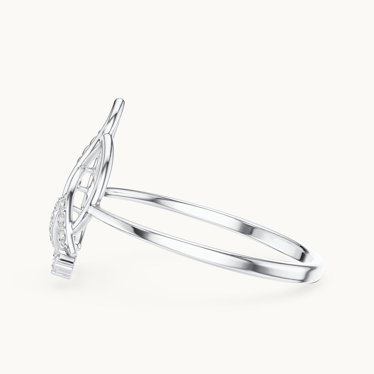 Round lab-grown diamond leaf ring in white gold, 0.06 CT TW, view 3