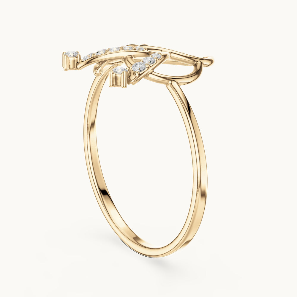Round lab-grown diamond leaf ring in yellow gold, 0.06 CT TW, view 1