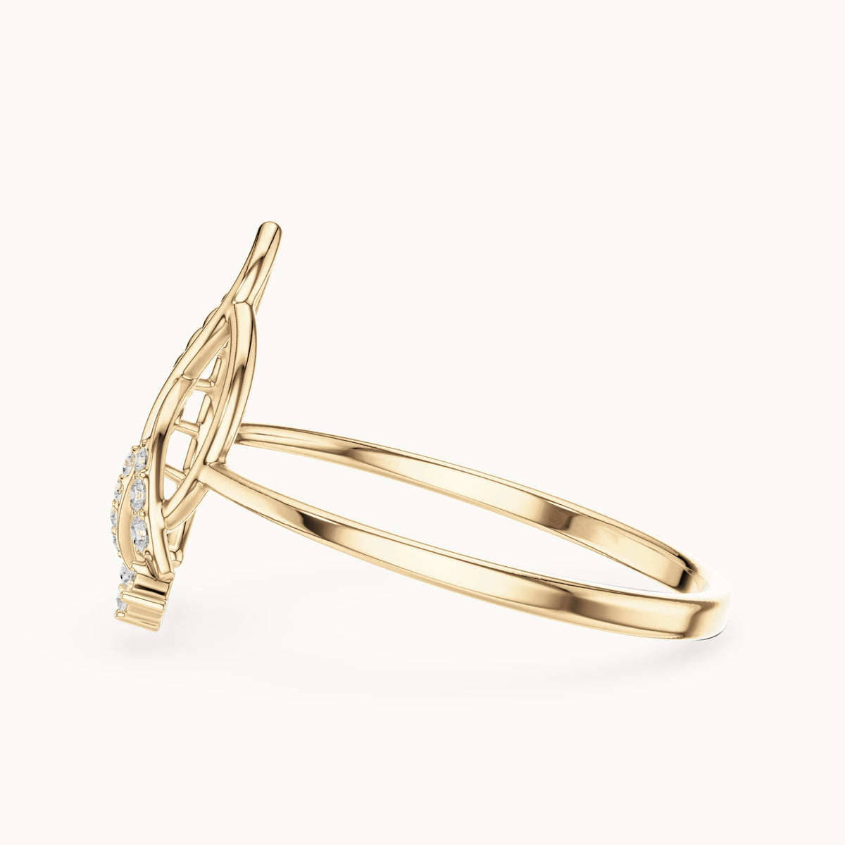 Round lab-grown diamond leaf ring in yellow gold, 0.06 CT TW, view 3