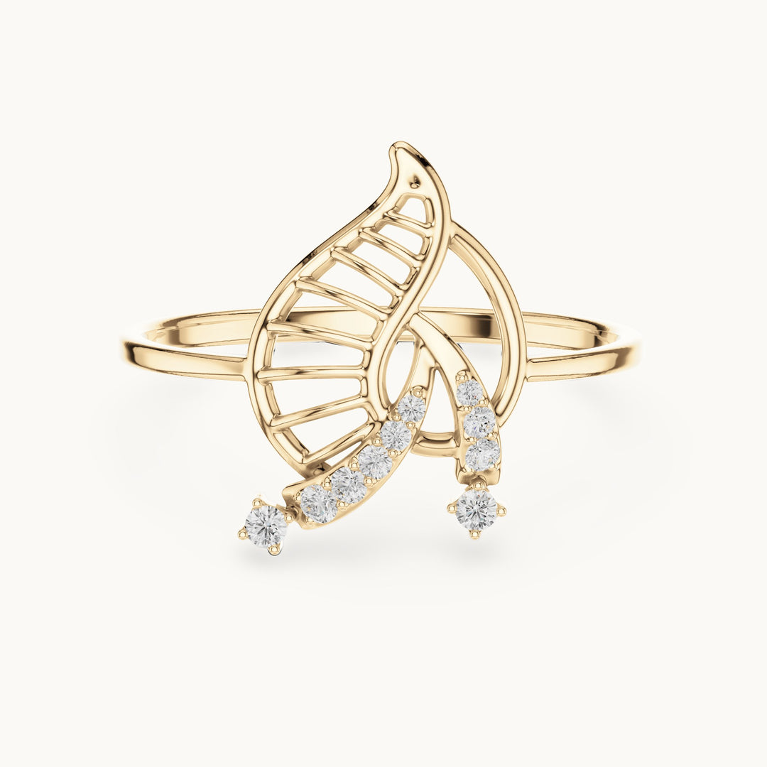 Round lab-grown diamond leaf ring in yellow gold, 0.06 CT TW, view 4