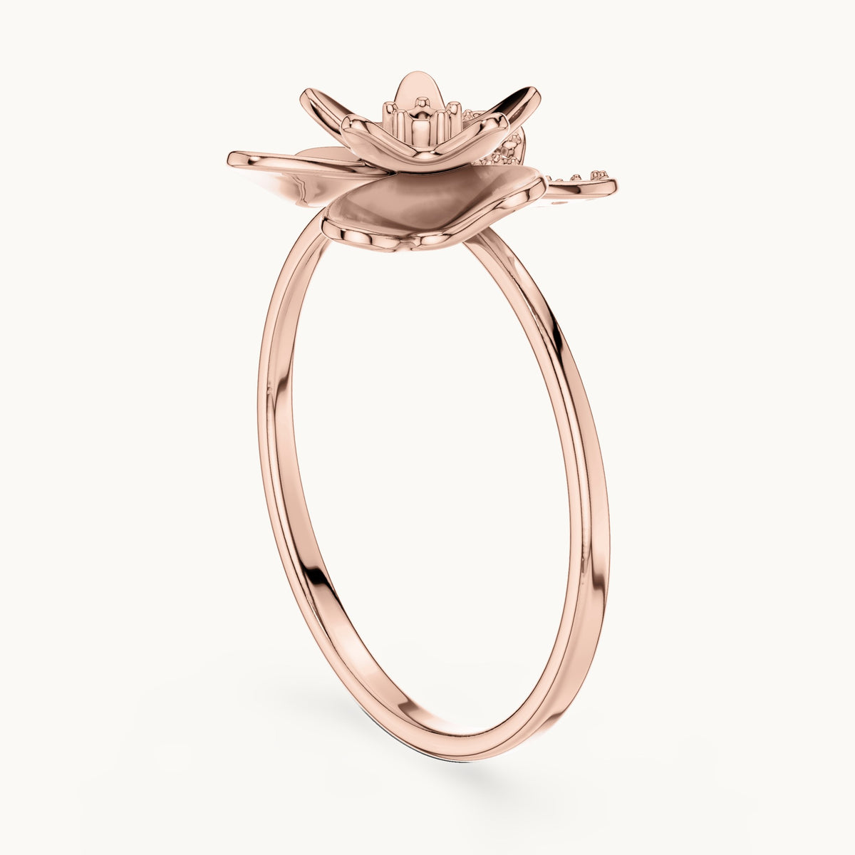 Round lab-grown diamond flower ring in rose gold, 0.095 CT TW, view 1