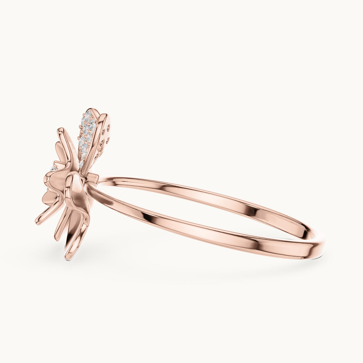Round lab-grown diamond flower ring in rose gold, 0.095 CT TW, view 3