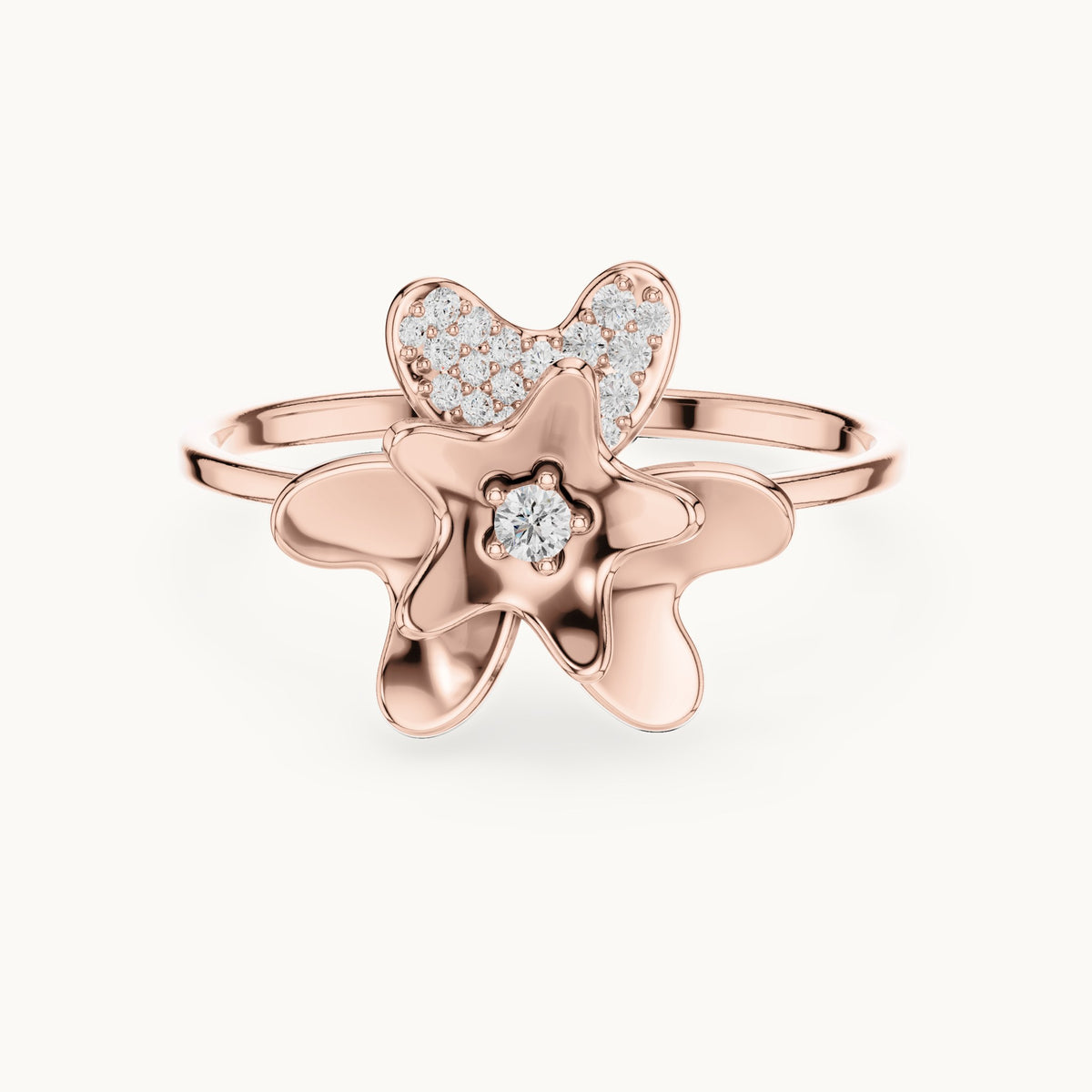 Round lab-grown diamond flower ring in rose gold, 0.095 CT TW, view 4