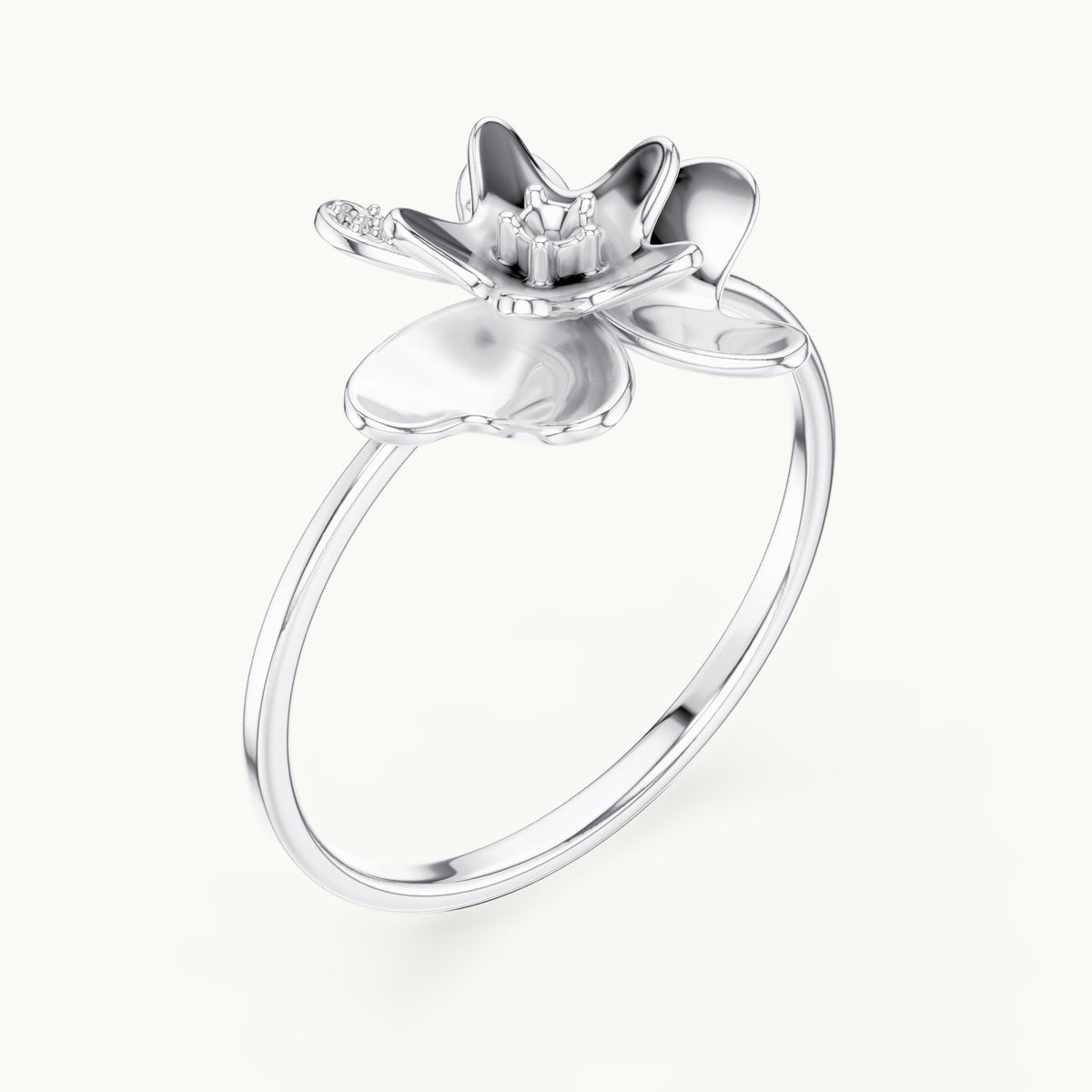 Round lab-grown diamond flower ring in white gold, 0.095 CT TW, view 2