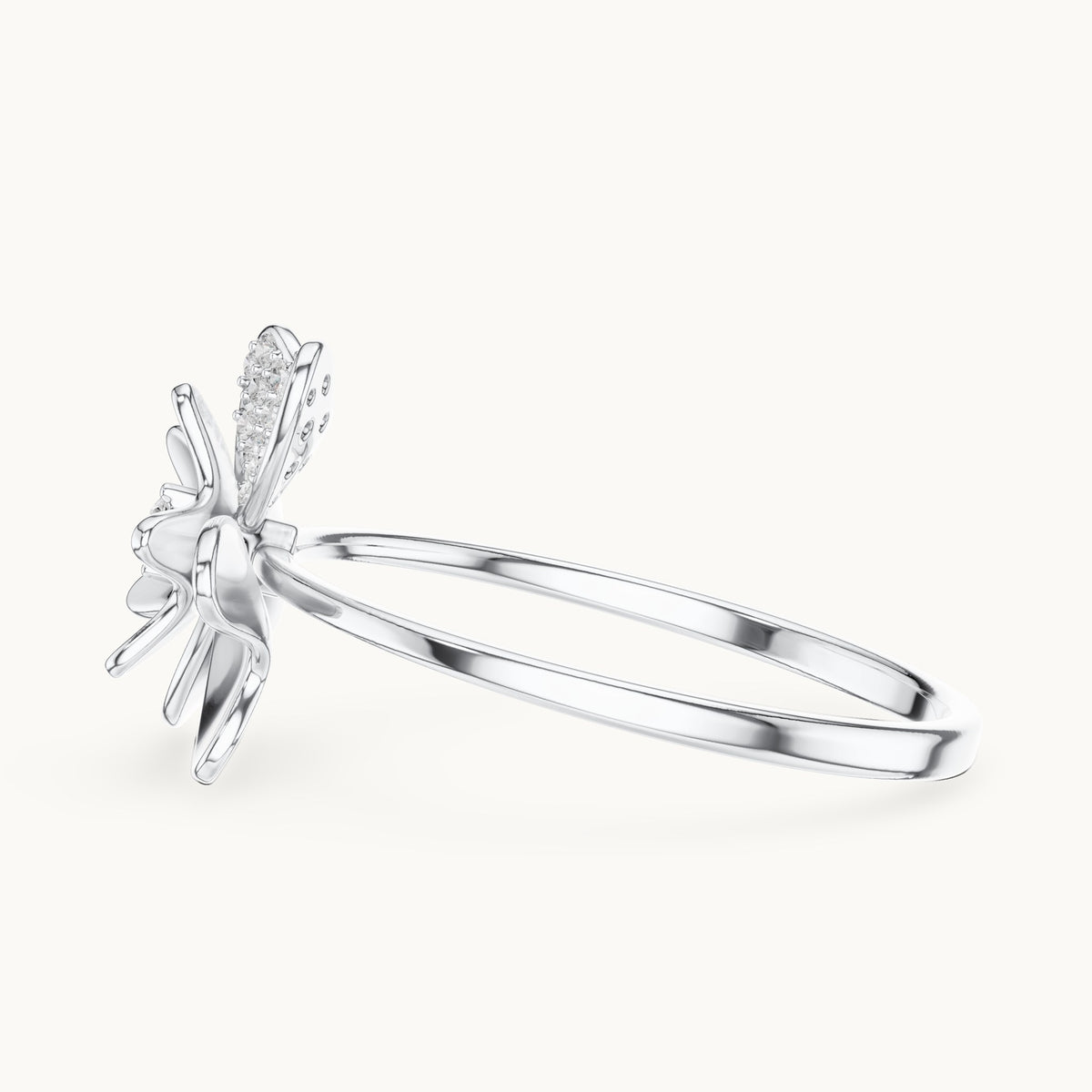Round lab-grown diamond flower ring in white gold, 0.095 CT TW, view 3