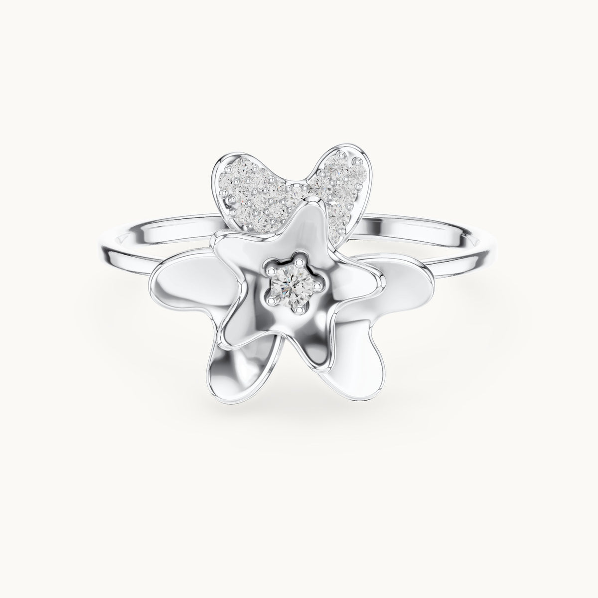 Round lab-grown diamond flower ring in white gold, 0.095 CT TW, view 4