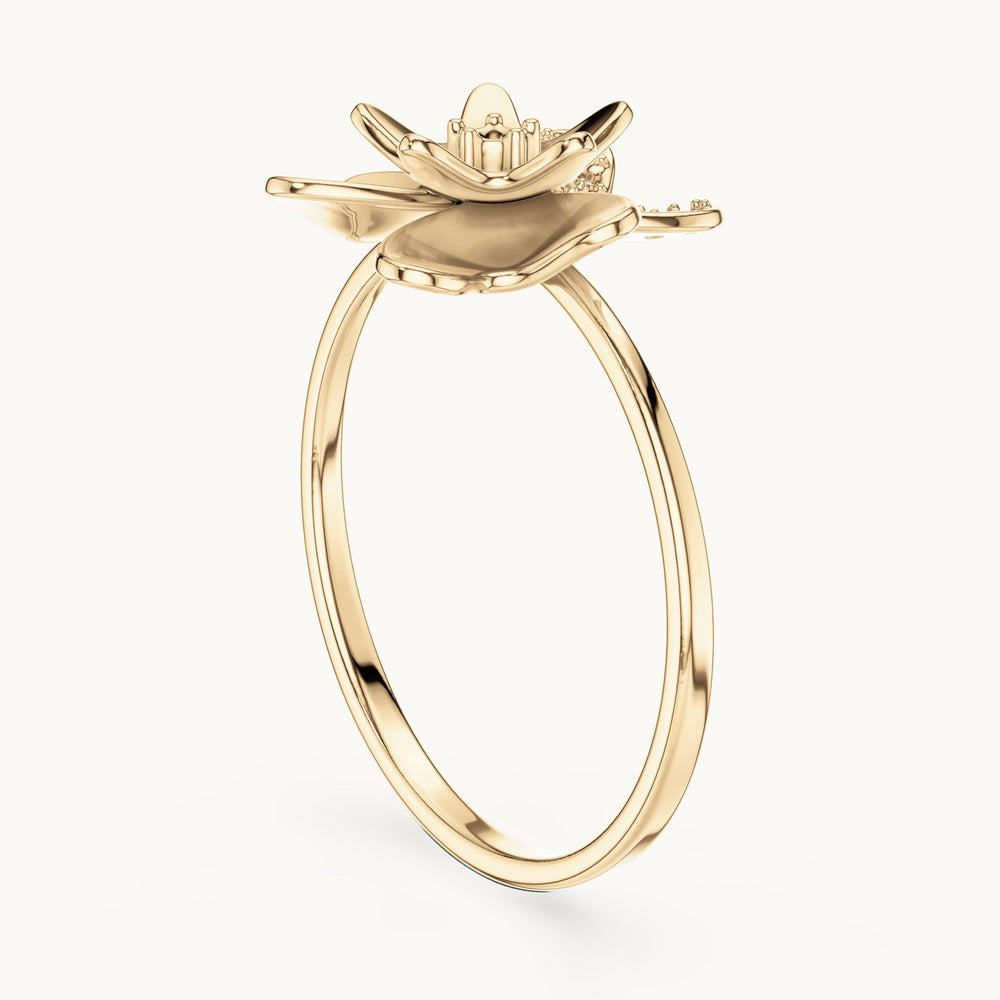 Round lab-grown diamond flower ring in yellow gold, 0.095 CT TW, view 1