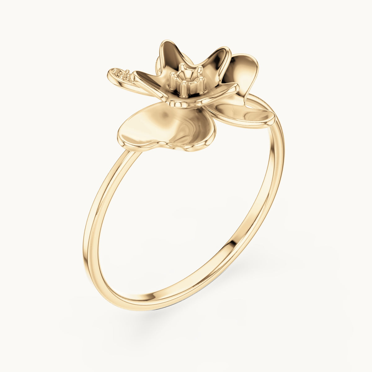 Round lab-grown diamond flower ring in yellow gold, 0.095 CT TW, view 2