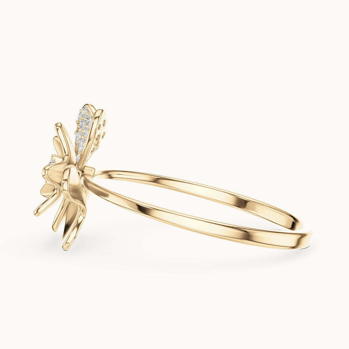 Round lab-grown diamond flower ring in yellow gold, 0.095 CT TW, view 3