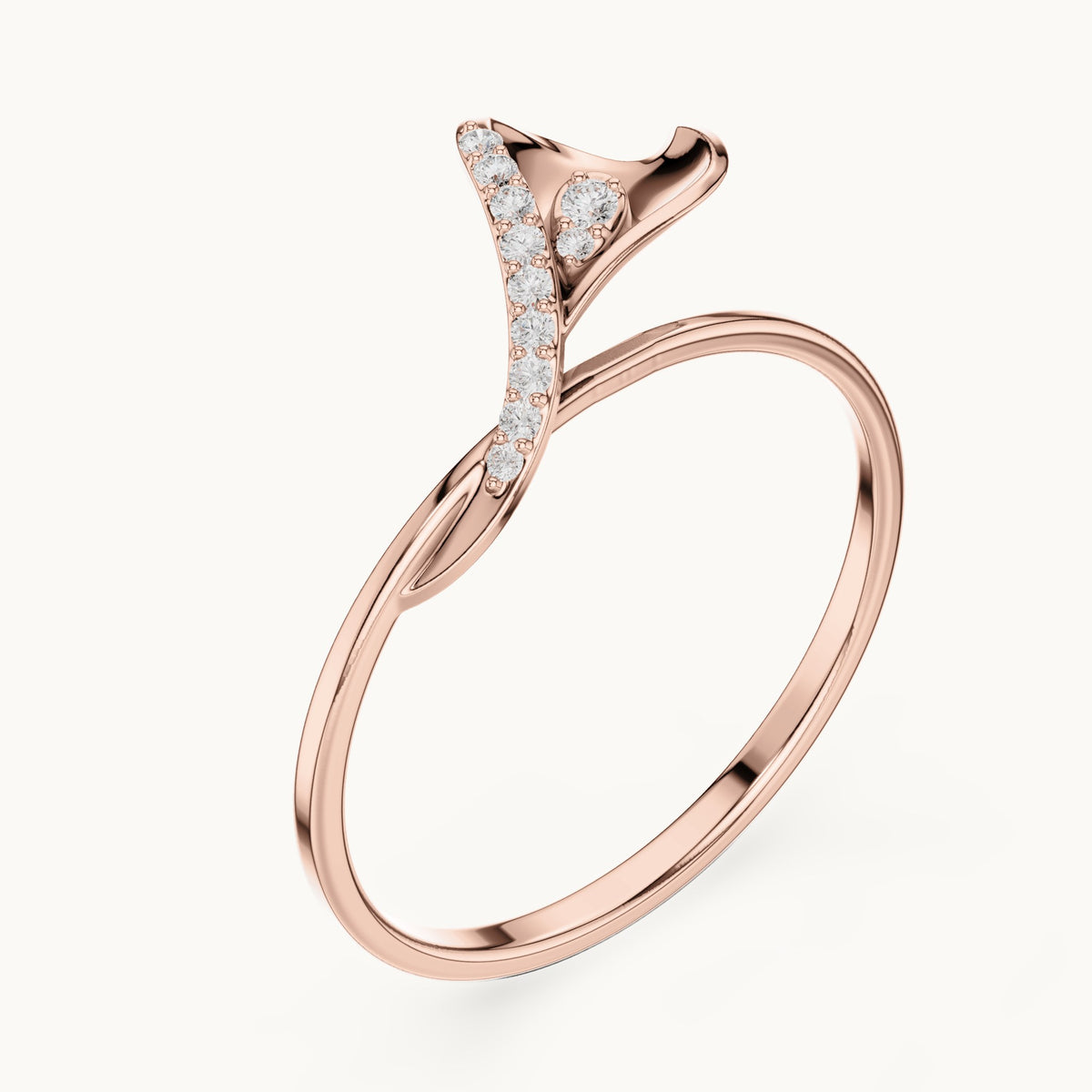 Round lab-grown diamond leaf bypass ring in rose gold, 0.048 CT TW, view 2