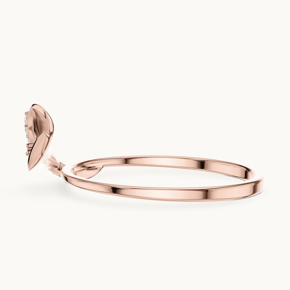 Round lab-grown diamond leaf bypass ring in rose gold, 0.048 CT TW, view 3