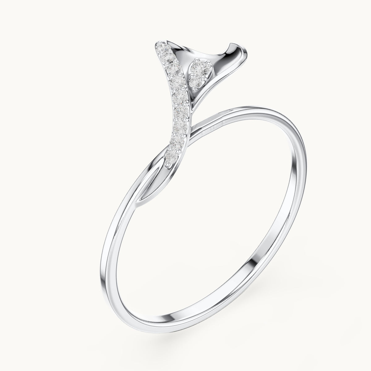 Round lab-grown diamond leaf bypass ring in white gold, 0.048 CT TW, view 2