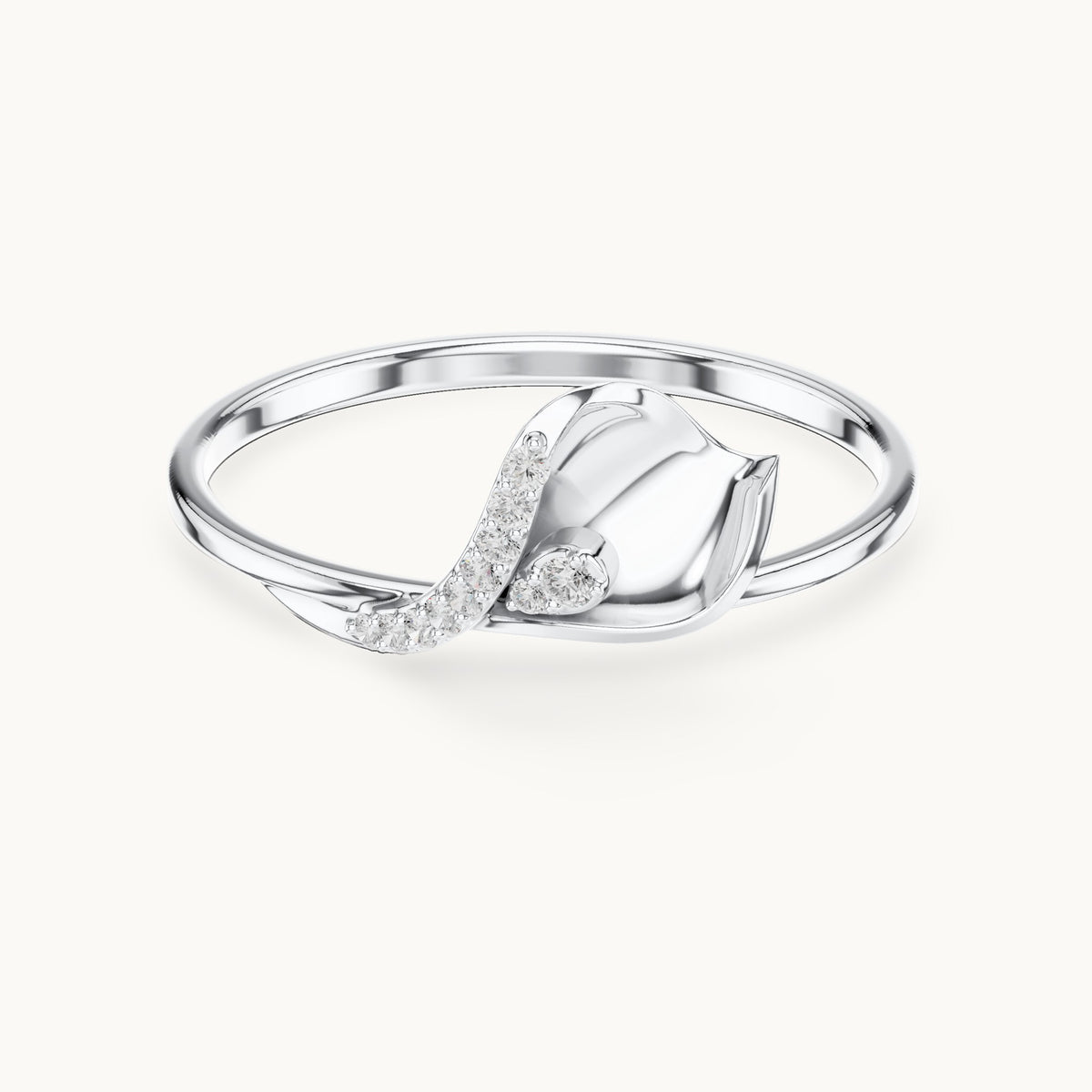 Round lab-grown diamond leaf bypass ring in white gold, 0.048 CT TW, view 4