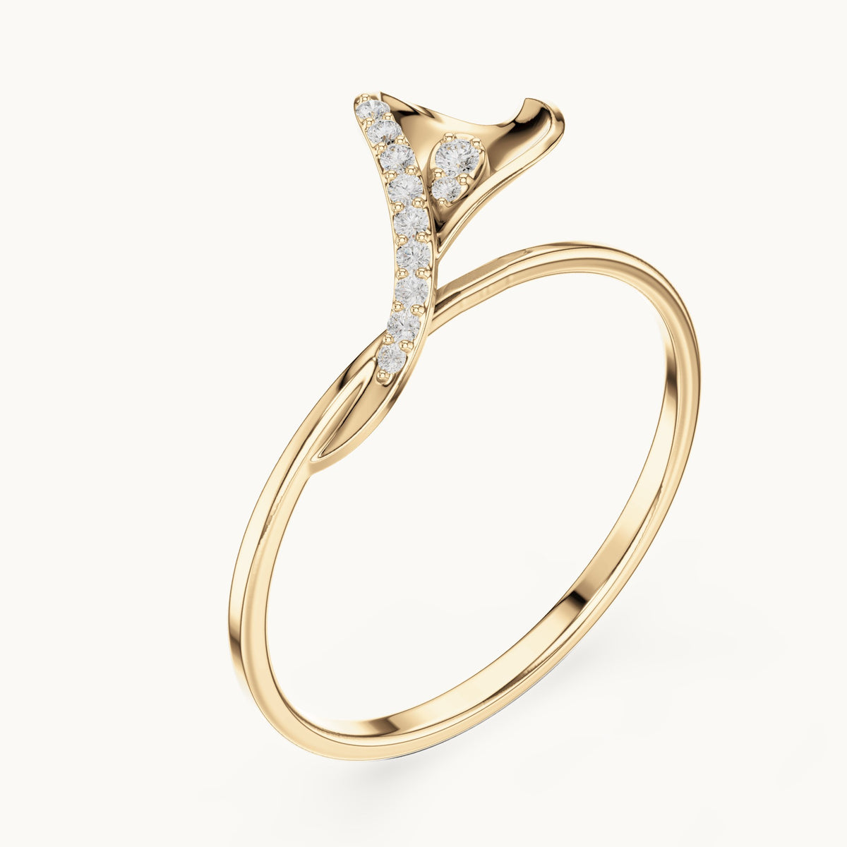 Round lab-grown diamond leaf bypass ring in yellow gold, 0.048 CT TW, view 2