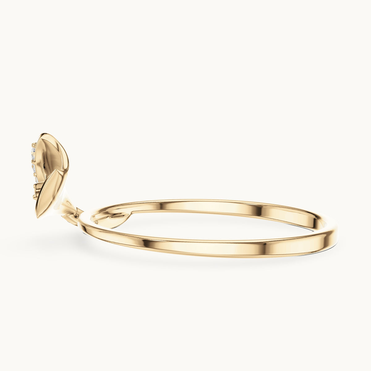 Round lab-grown diamond leaf bypass ring in yellow gold, 0.048 CT TW, view 3