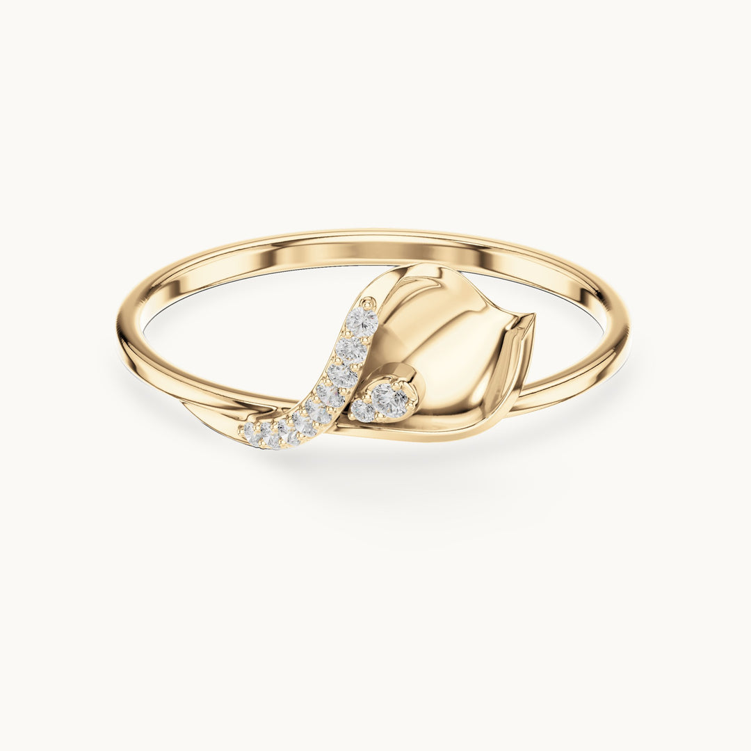 Round lab-grown diamond leaf bypass ring in yellow gold, 0.048 CT TW, view 4