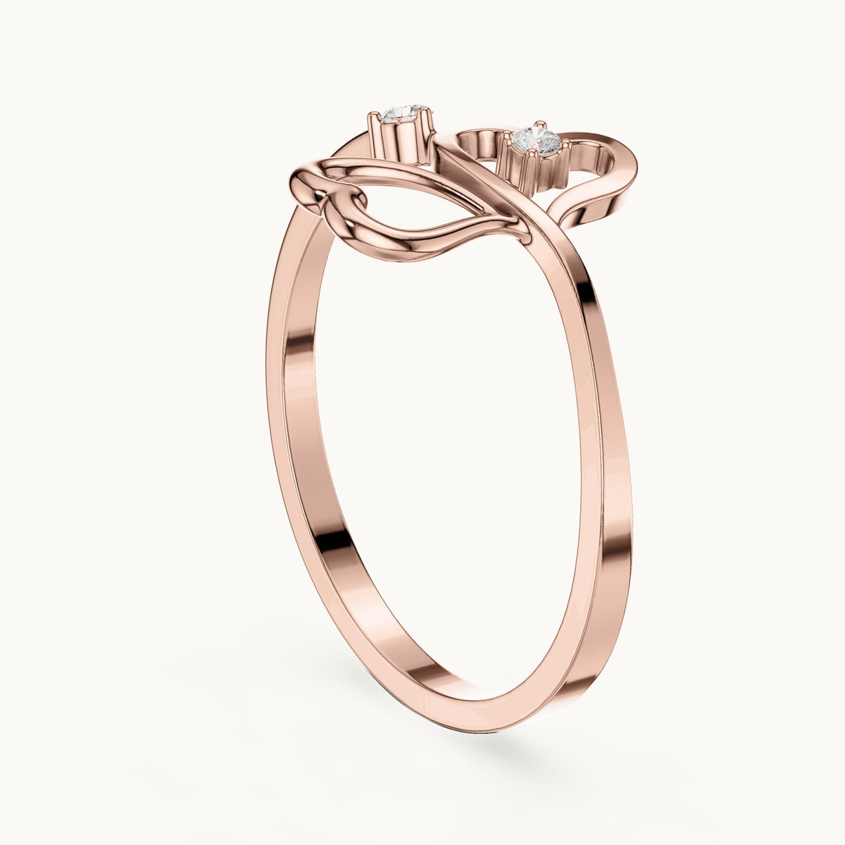 Round lab-grown diamond open heart bypass ring in rose gold, 0.033 CT TW, view 1