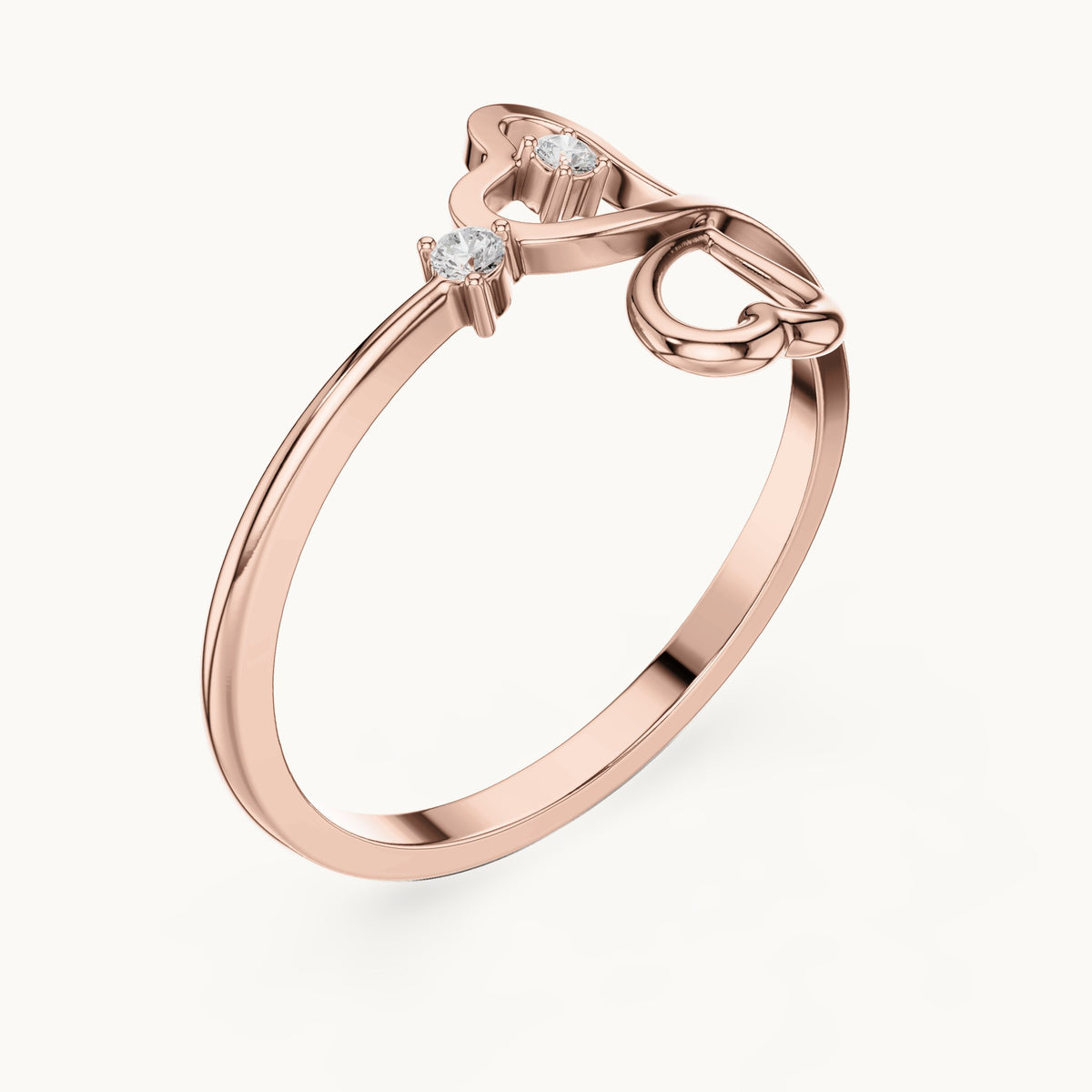 Round lab-grown diamond open heart bypass ring in rose gold, 0.033 CT TW, view 2