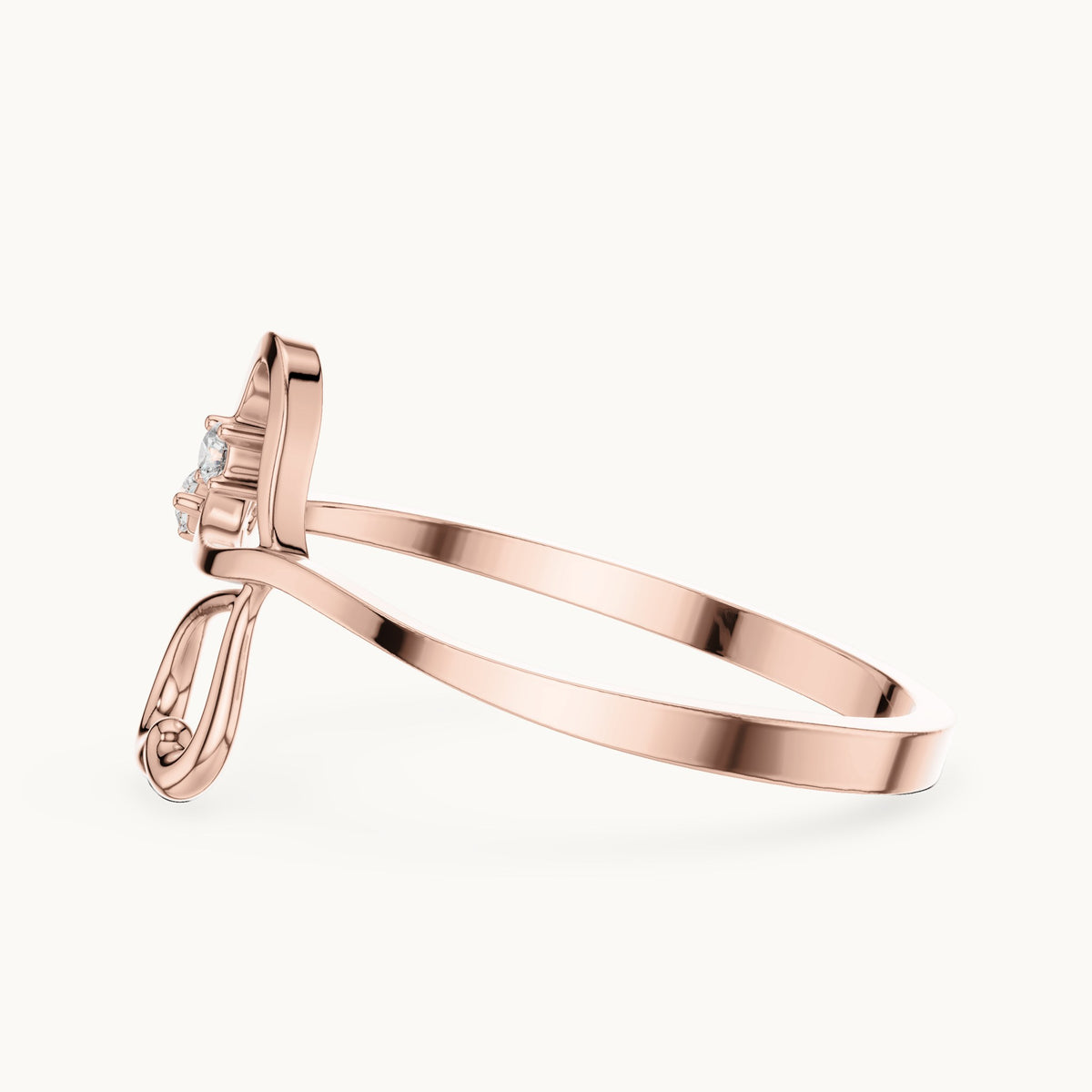 Round lab-grown diamond open heart bypass ring in rose gold, 0.033 CT TW, view 3