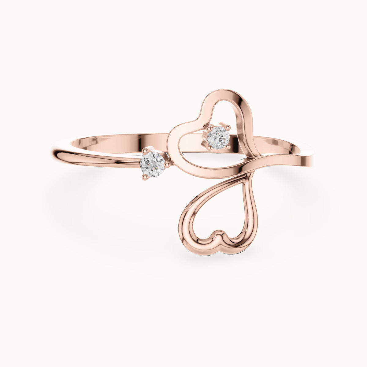 Round lab-grown diamond open heart bypass ring in rose gold, 0.033 CT TW, view 4