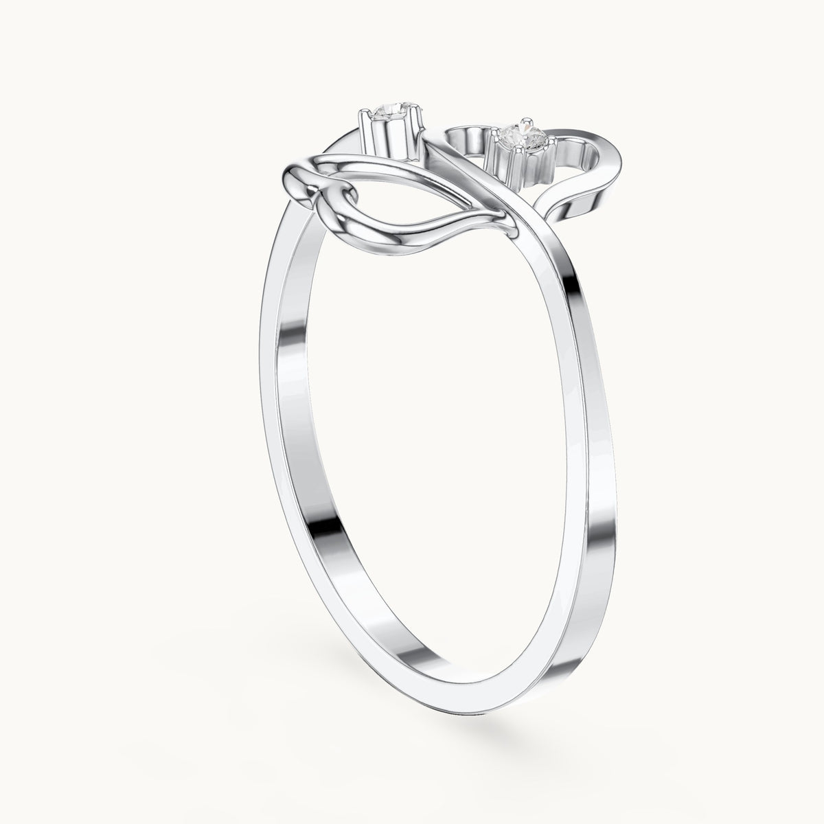 Round lab-grown diamond open heart bypass ring in white gold, 0.033 CT TW, view 1