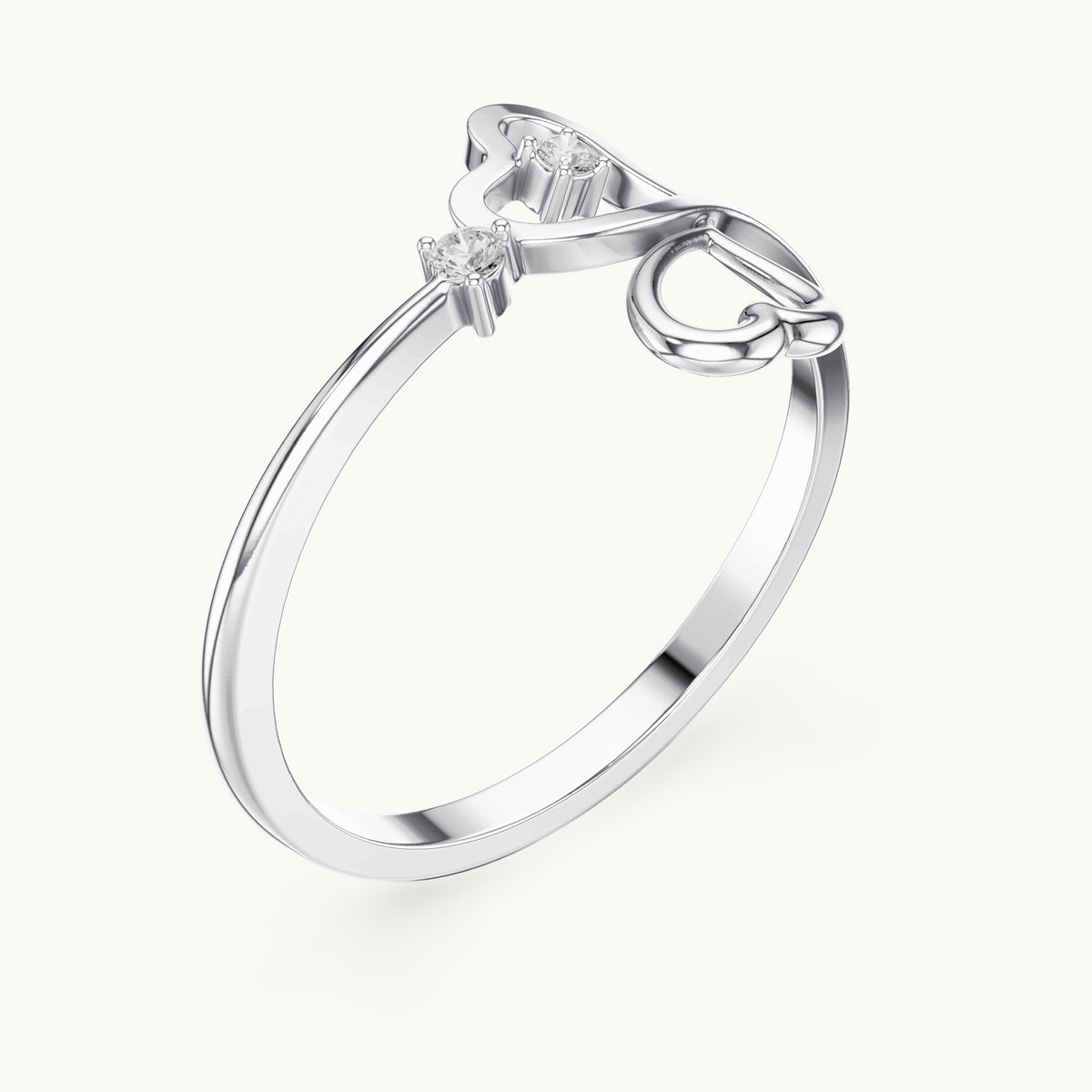 Round lab-grown diamond open heart bypass ring in white gold, 0.033 CT TW, view 2