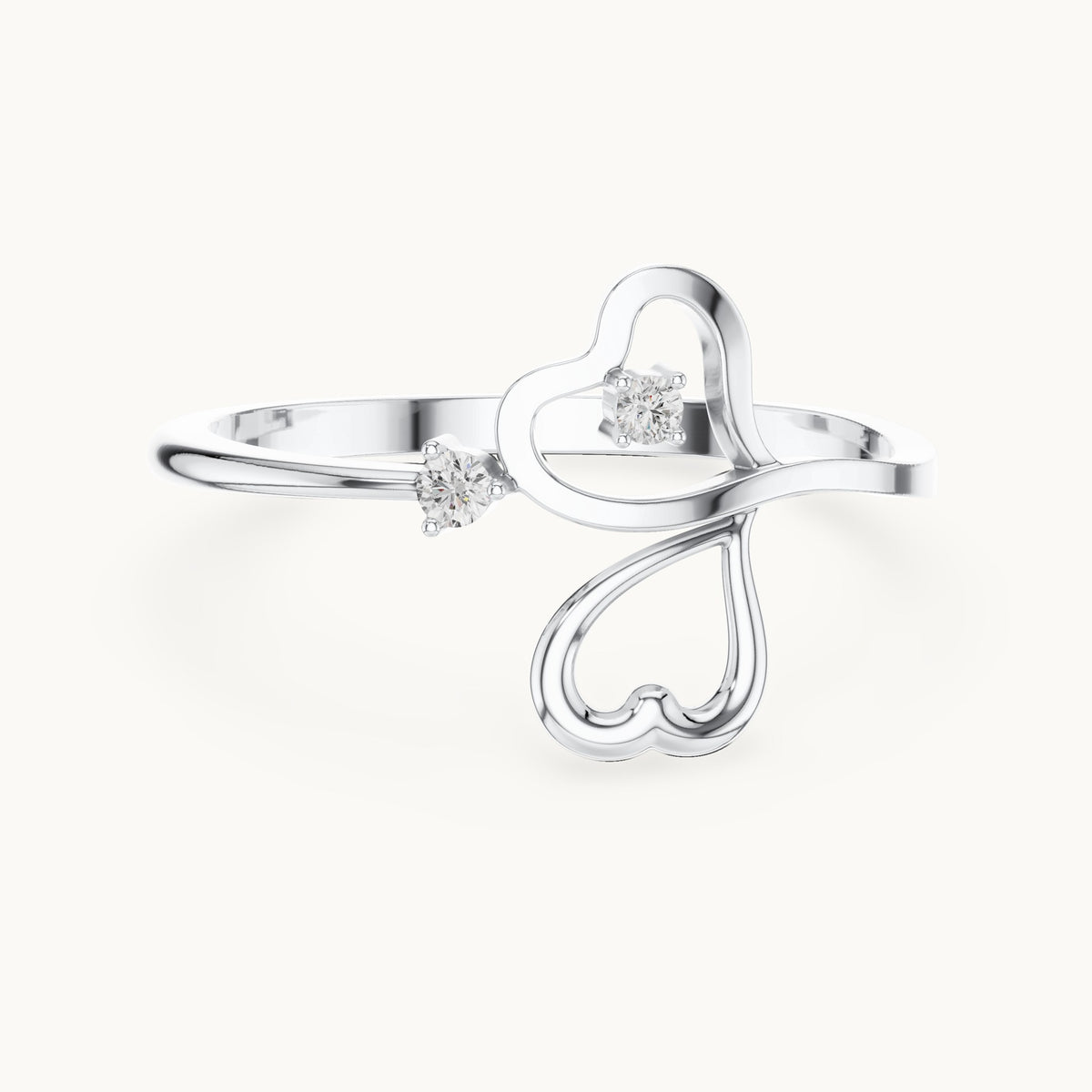 Round lab-grown diamond open heart bypass ring in white gold, 0.033 CT TW, view 4