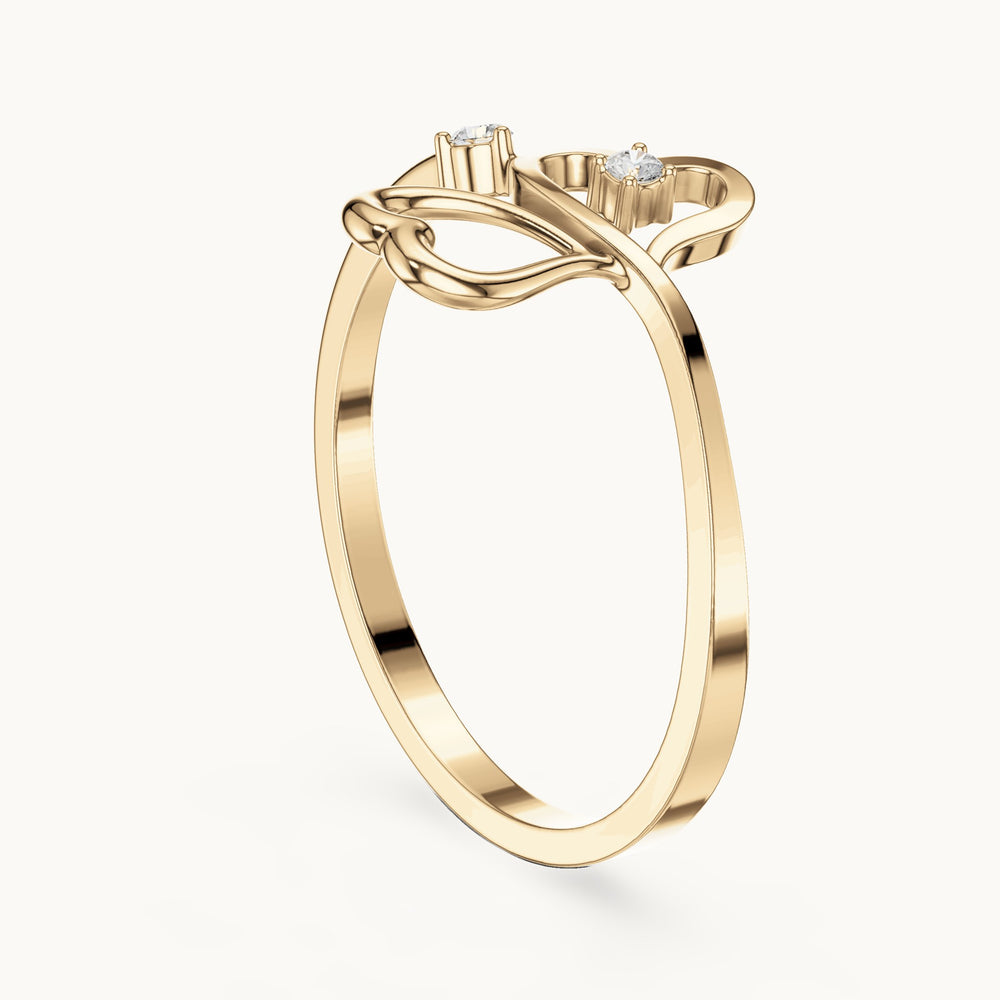 Round lab-grown diamond open heart bypass ring in yellow gold, 0.033 CT TW, view 1