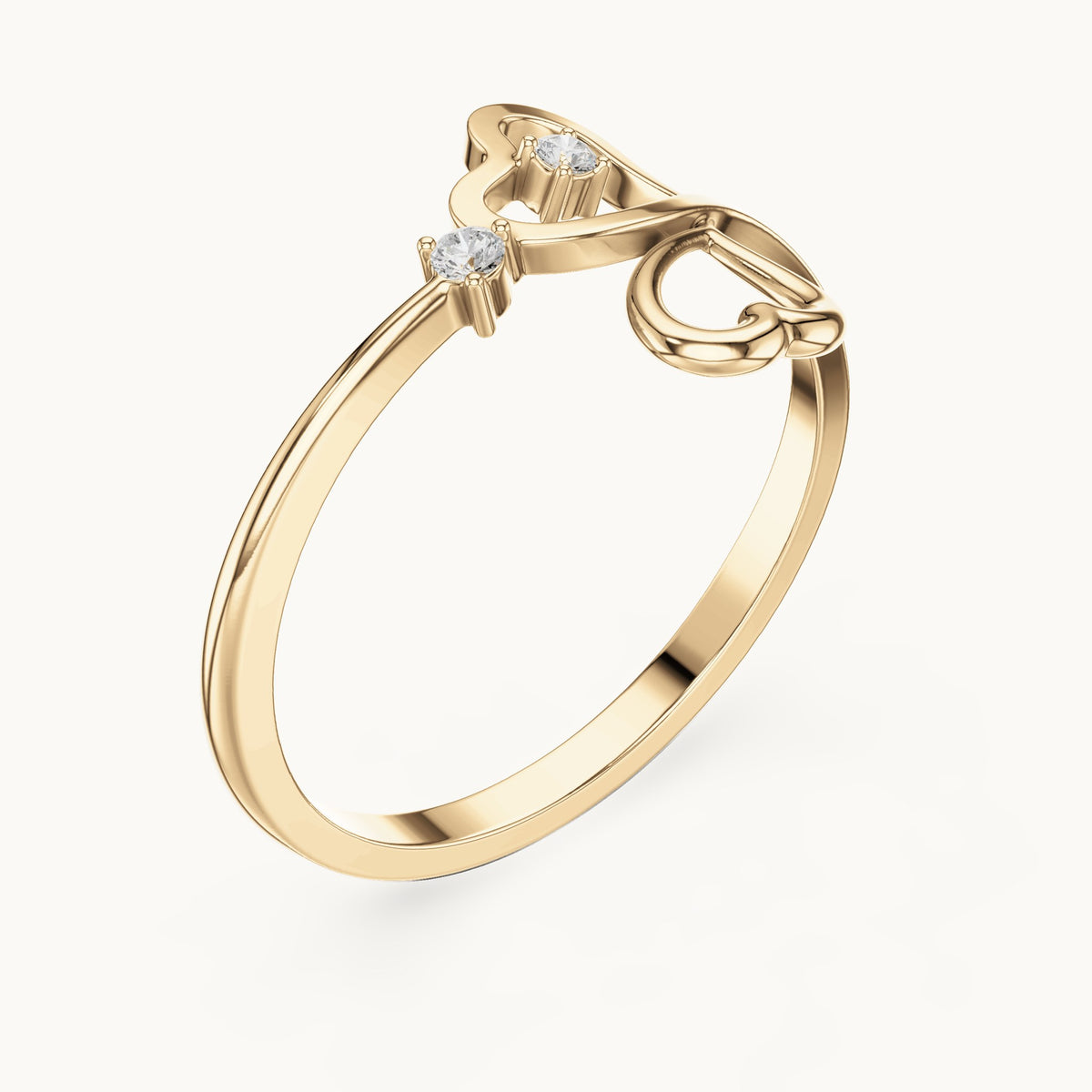 Round lab-grown diamond open heart bypass ring in yellow gold, 0.033 CT TW, view 2
