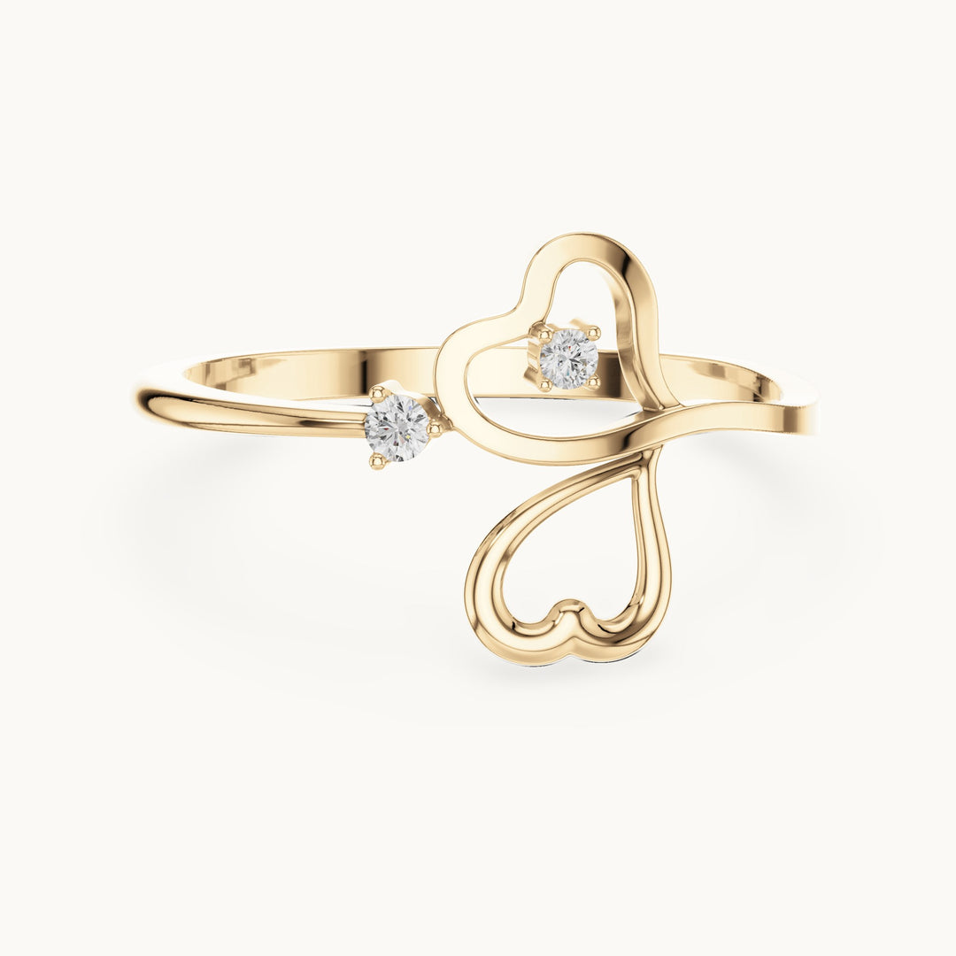 Round lab-grown diamond open heart bypass ring in yellow gold, 0.033 CT TW, view 4