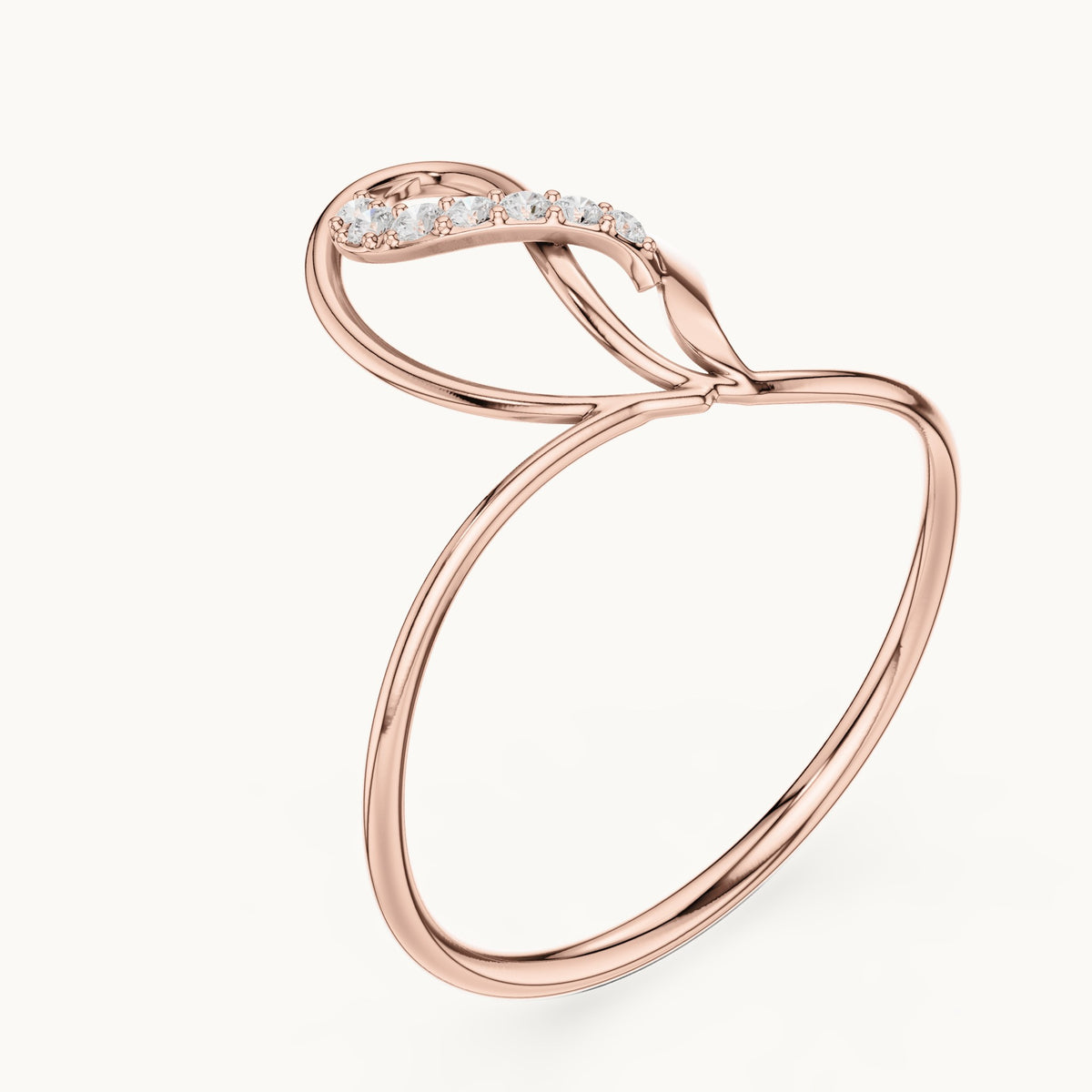 Round lab-grown diamond open loop swirl ring in rose gold, 0.056 CT TW, view 2