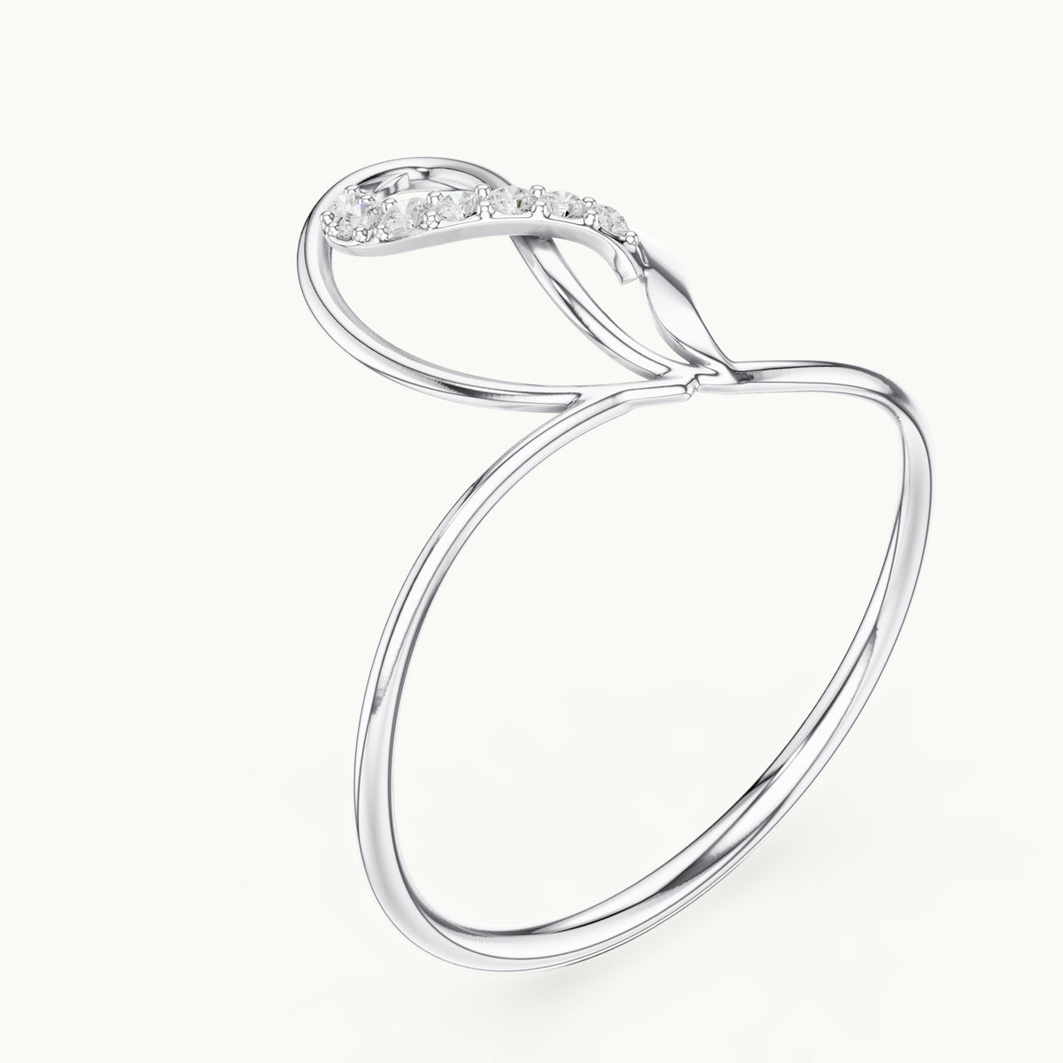 Round lab-grown diamond open loop swirl ring in white gold, 0.056 CT TW, view 2