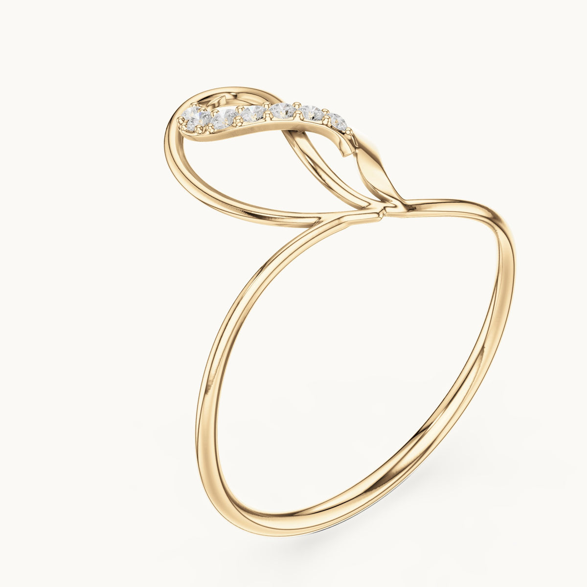 Round lab-grown diamond open loop swirl ring in yellow gold, 0.056 CT TW, view 2