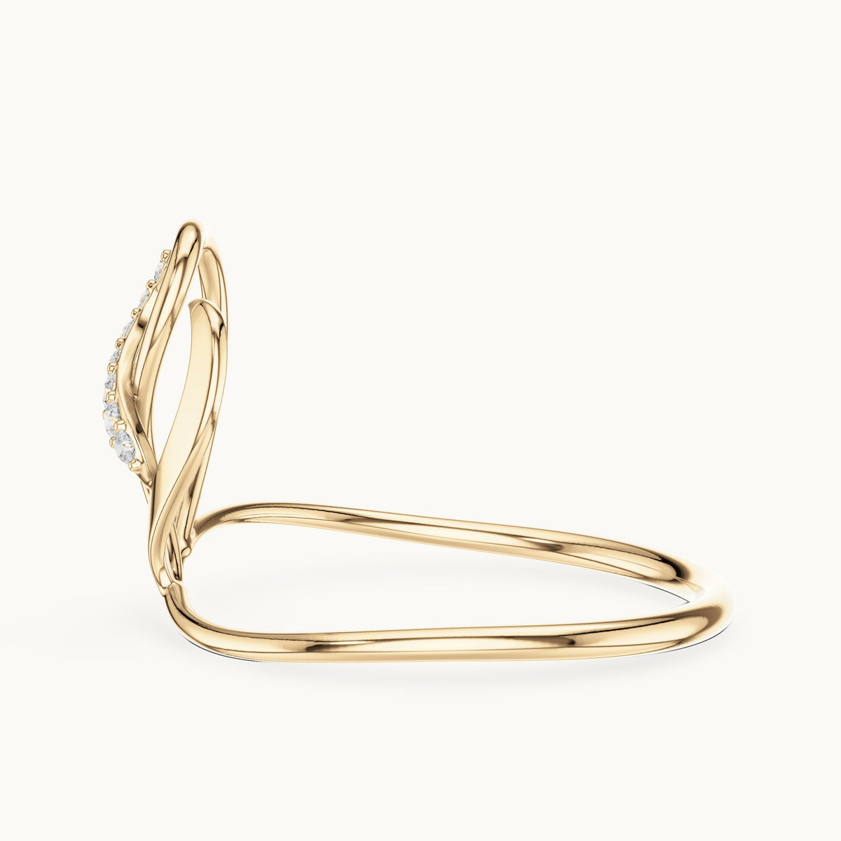 Round lab-grown diamond open loop swirl ring in yellow gold, 0.056 CT TW, view 3