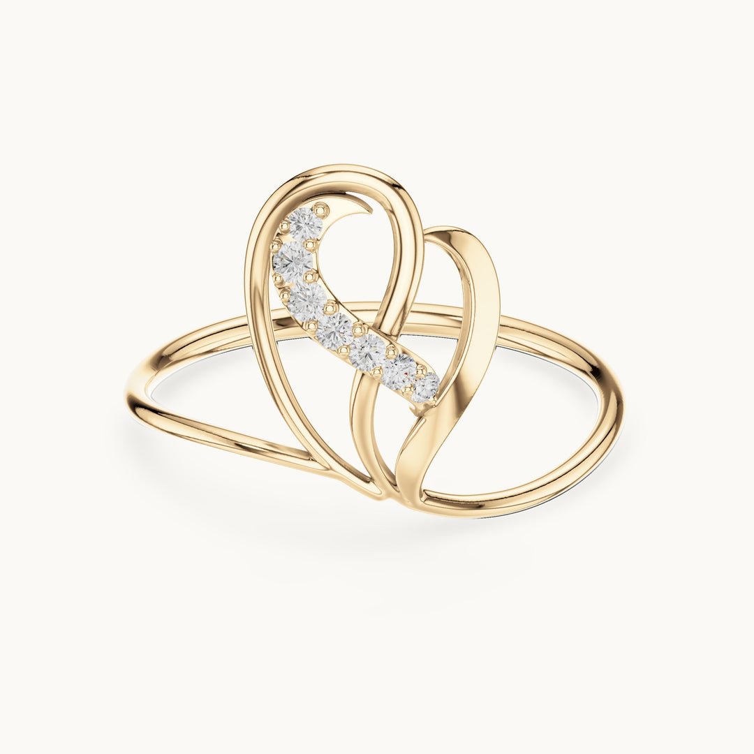 Round lab-grown diamond open loop swirl ring in yellow gold, 0.056 CT TW, view 4