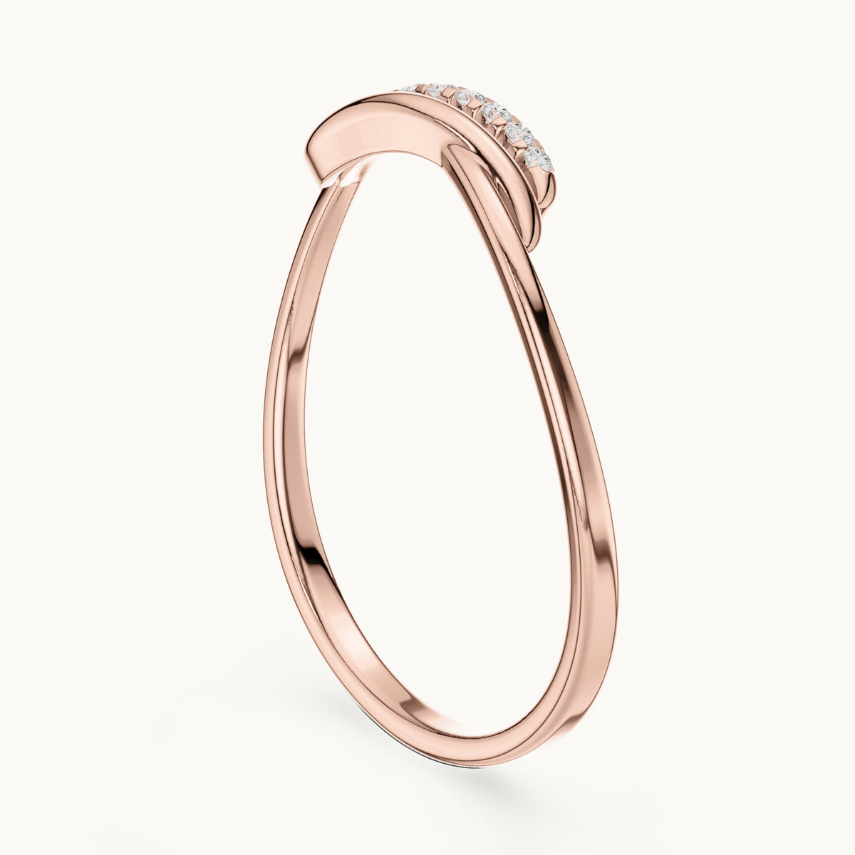 Round lab-grown diamond pavé wave ring in rose gold, 0.036 CT TW, view 1